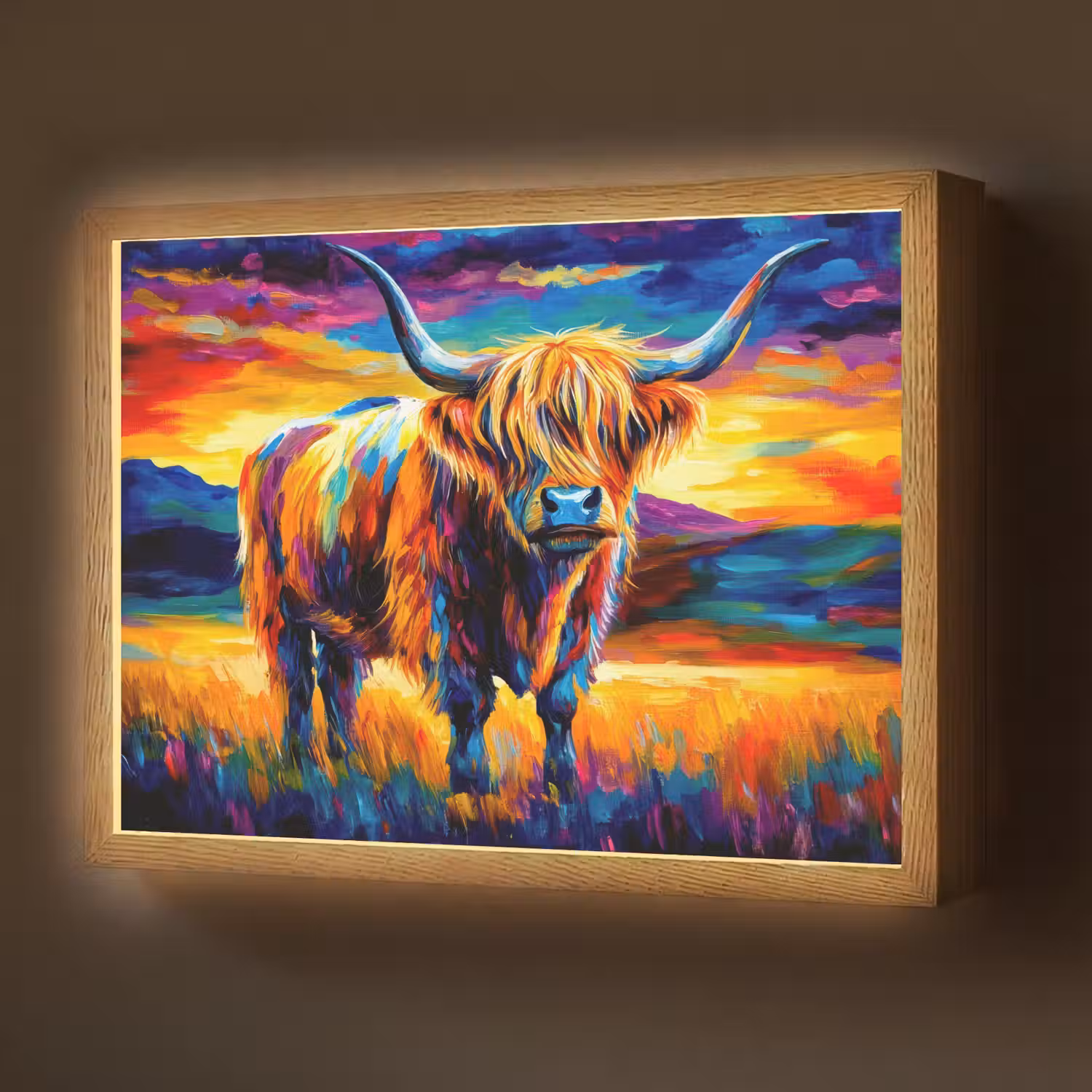 Schotse hooglander - Kunst - Koe - Dieren - Landschap Light Box met batterij (Wandlamp) middel -z3d_website