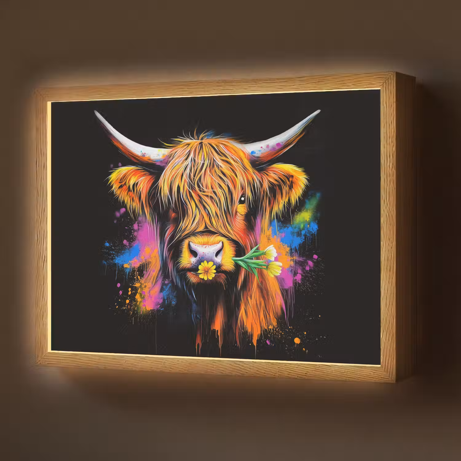 Schotse Hooglander - Graffiti - Kleurrijk - Bloem - Dieren Light Box met batterij (Wandlamp) middel -z3d_website