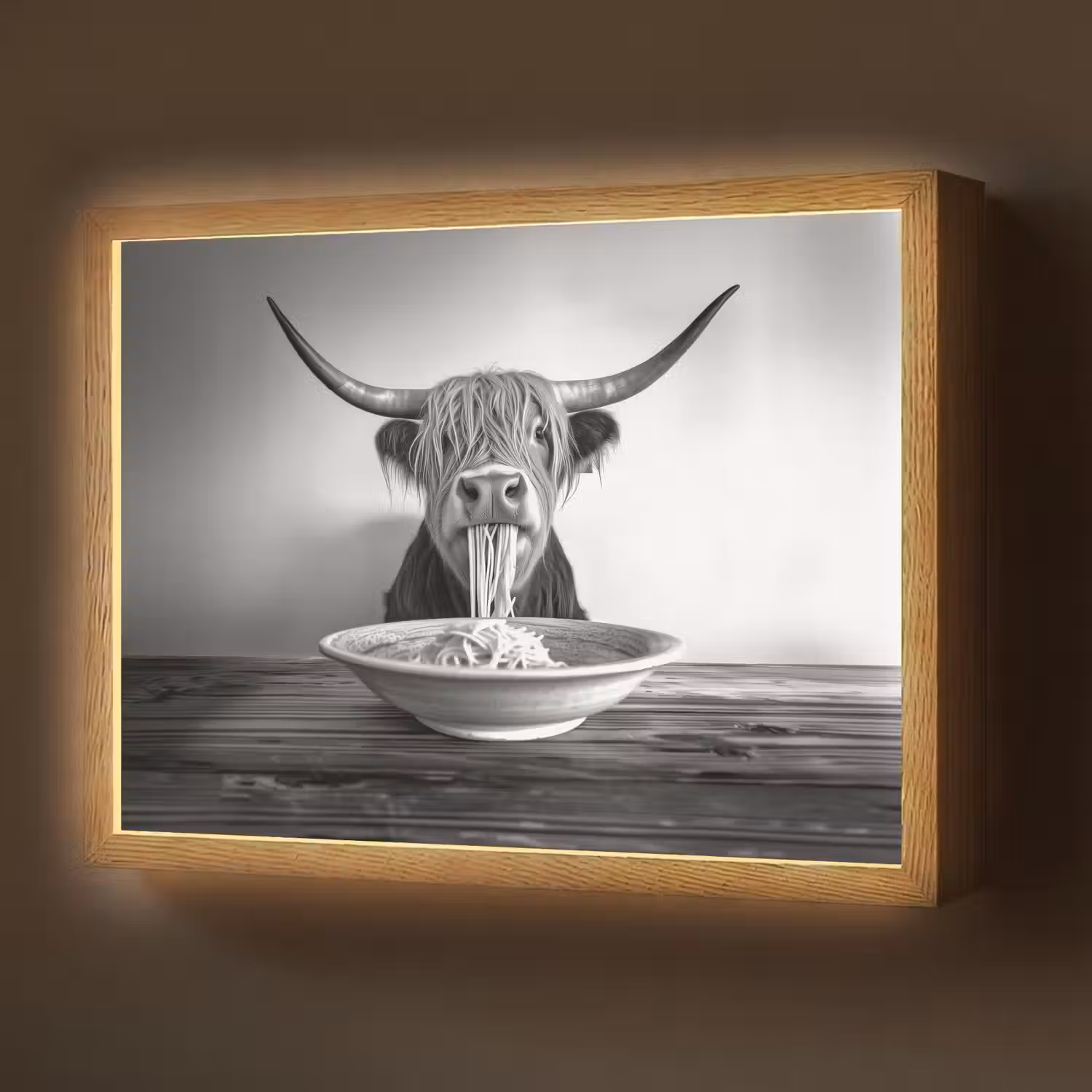 Schotse Hooglander - Spaghetti - Dieren - Zwart wit Light Box met batterij (Wandlamp) middel -z3d_website