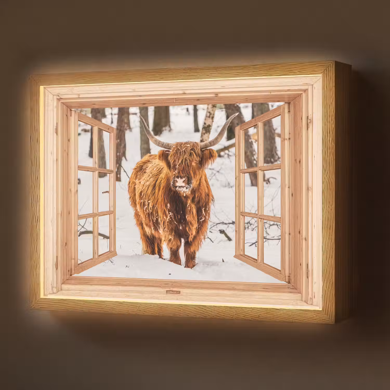 Schotse Hooglander - Winter - Landschap - Natuur - Dieren - Doorkijk Light Box met batterij (Wandlamp) middel -z3d_website