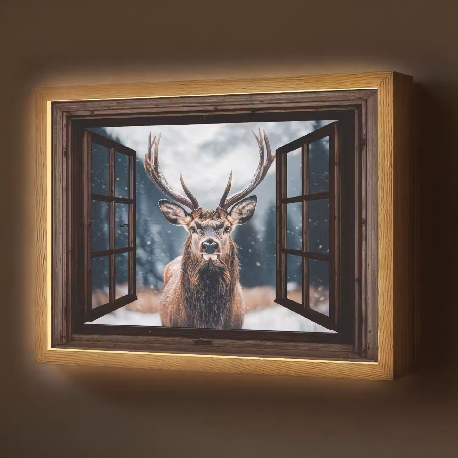 Doorkijk - Hert - Dieren - Landschap - Winter - Sneeuw - Landelijk Light Box met batterij (Wandlamp) middel -z3d_website