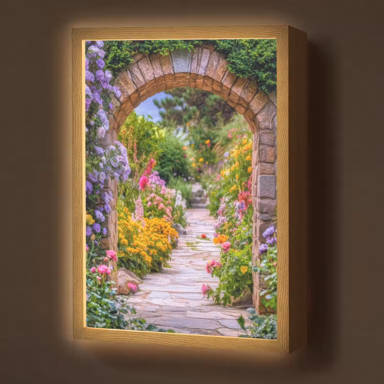 Doorkijk - Bloemen - Pad - Natuur Light Box met batterij (Wandlamp) middel -z3d_website