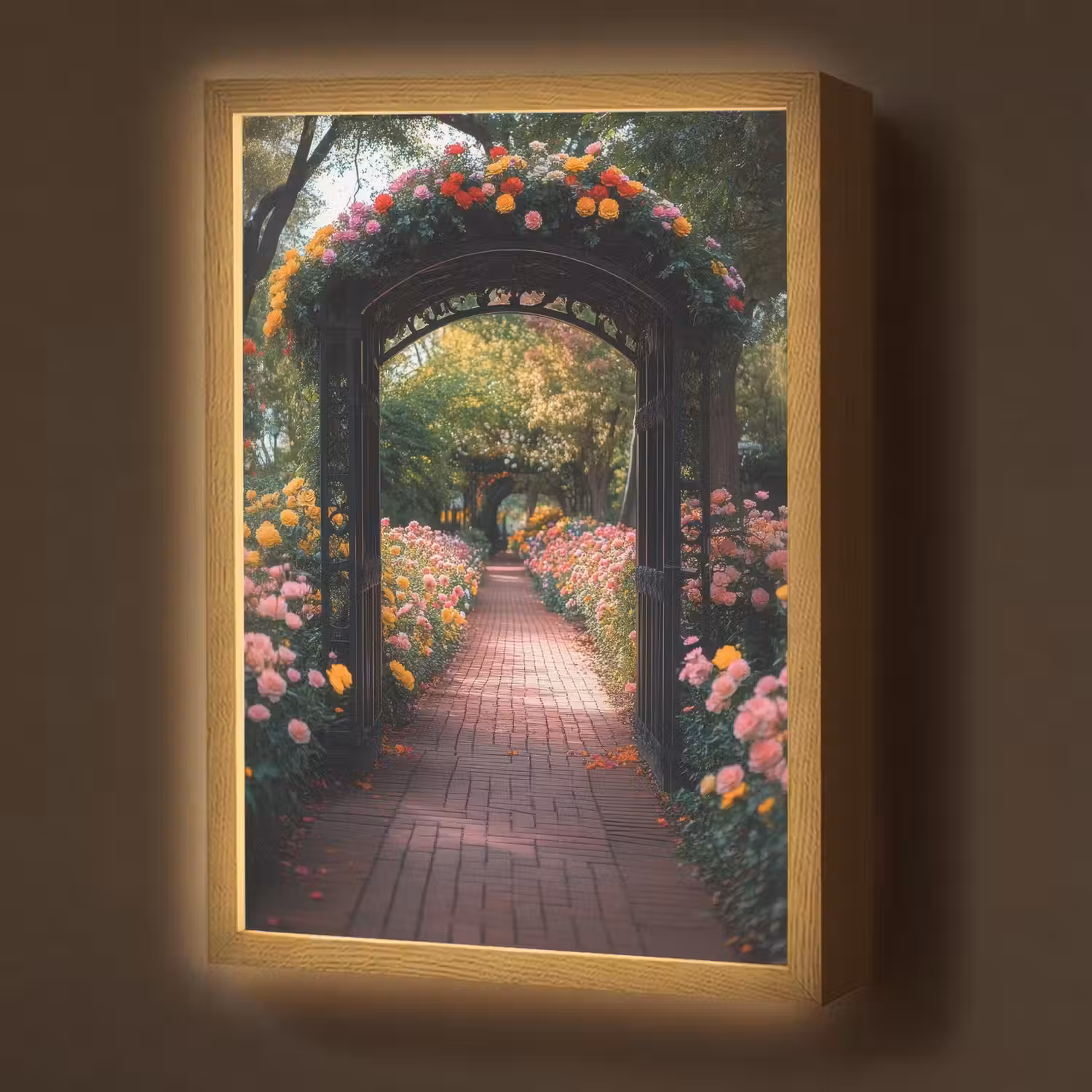 Doorkijk - Bloemen - Pad - Natuur - Kleurrijk Light Box met batterij (Wandlamp) middel -z3d_website