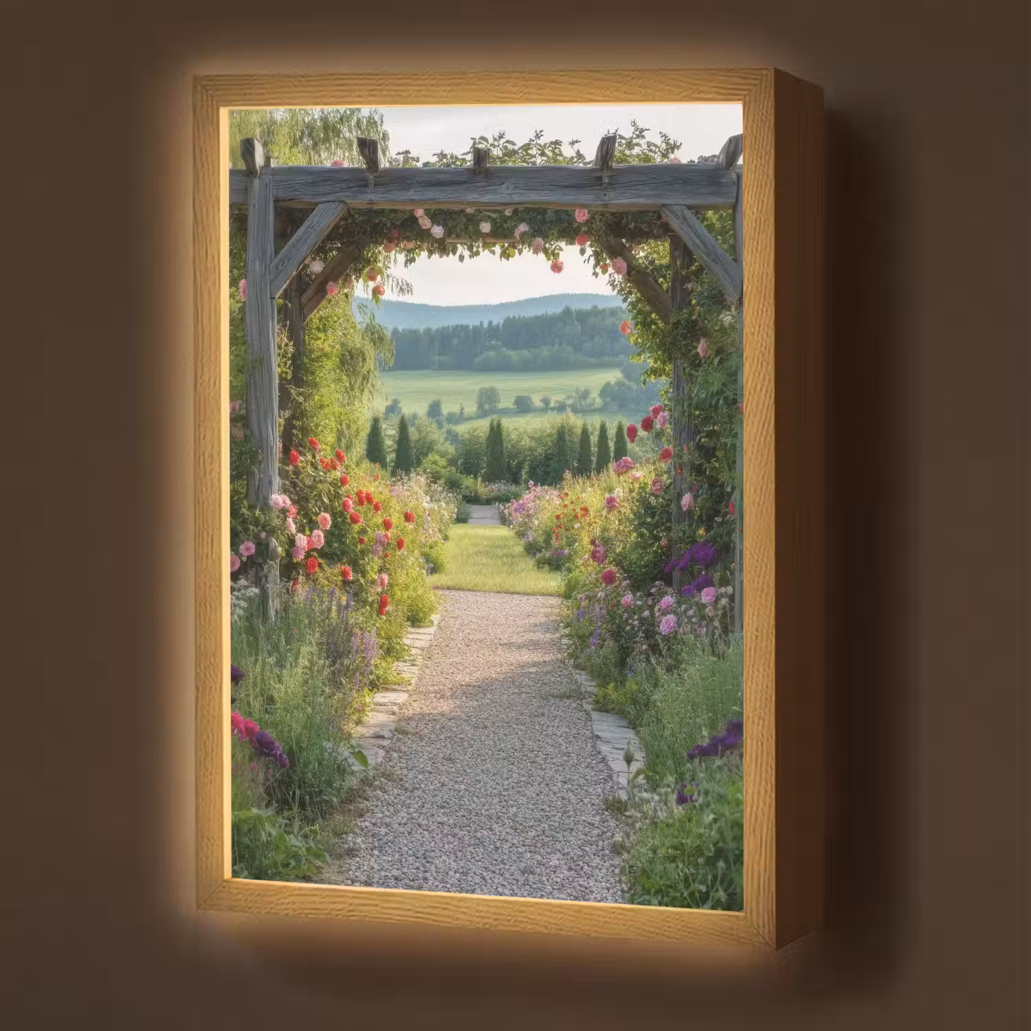 Doorkijk - Landschap - Natuur - Tuinboog - Bloemen Light Box met batterij (Wandlamp) middel -z3d_website