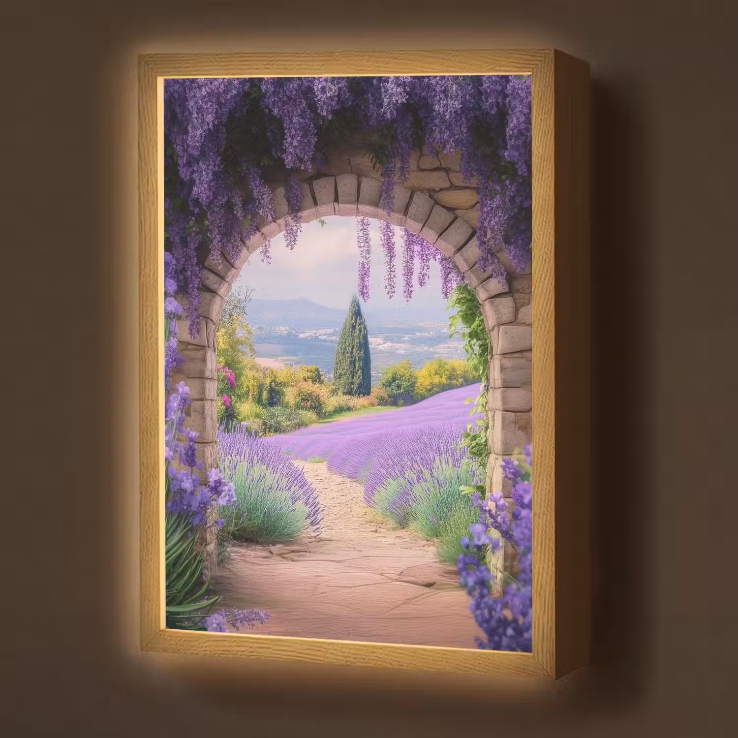 Doorkijk - Lavendel - Bloemen - Paars - Poort Light Box met batterij (Wandlamp) middel -z3d_website