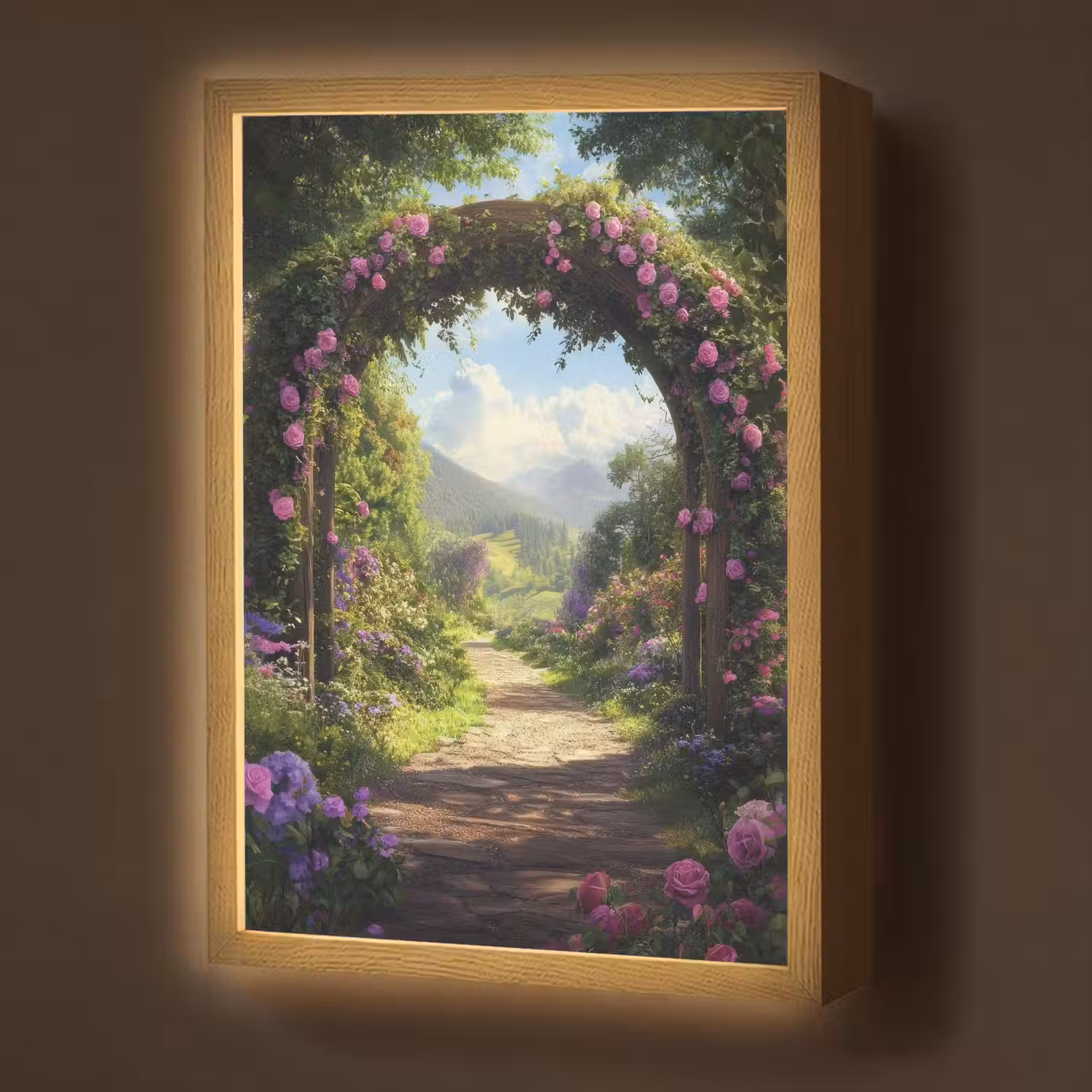 Doorkijk - Rozenboog - Uitzicht - Landschap - Bloemen Light Box met batterij (Wandlamp) middel -z3d_website