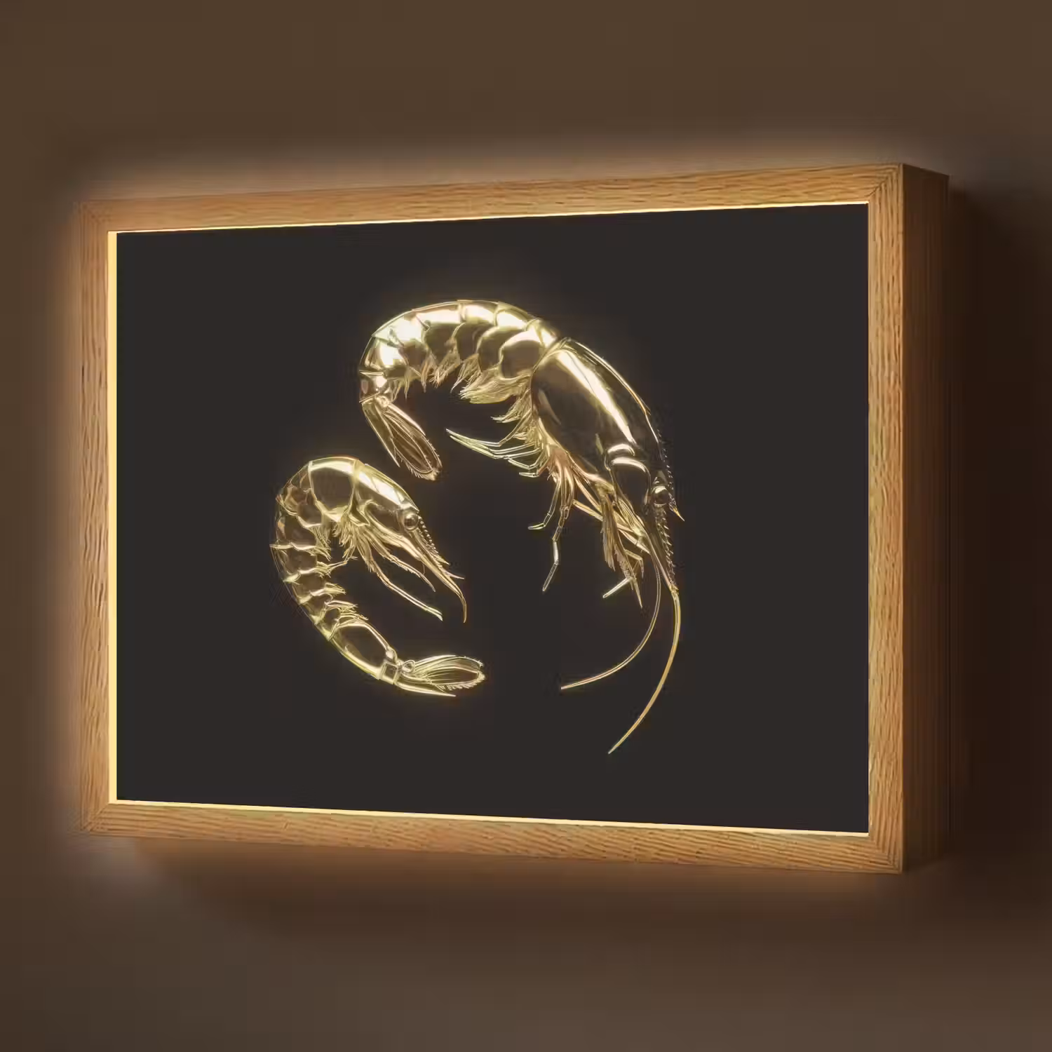 Garnalen - Zwart - Goud - Dieren Light Box met batterij (Wandlamp) middel -z3d_website