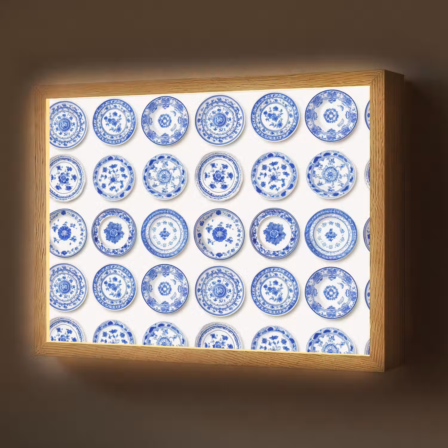 Borden - Bloemen - Patroon - Blauw Light Box met batterij (Wandlamp) middel 907 -z3d_website