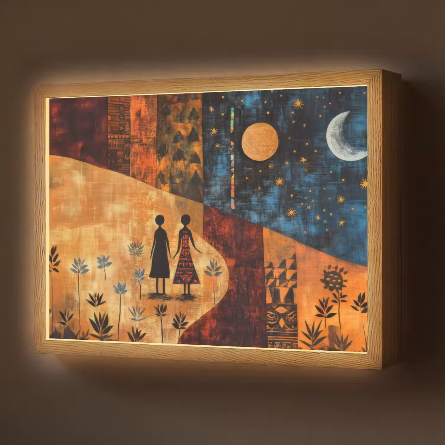 Silhouetten - Abstract - Zon - Maan Light Box met batterij (Wandlamp) middel -z3d_website