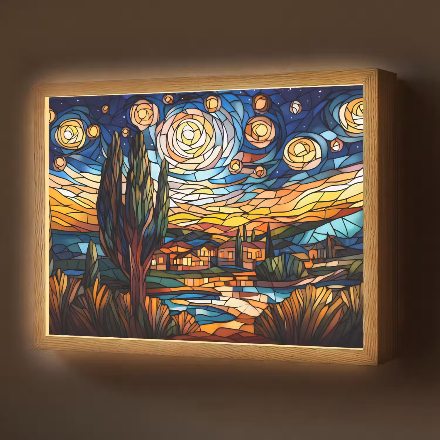 Hemel - Sterren - Mozaïek - Huizen Light Box met batterij (Wandlamp) middel -z3d_website