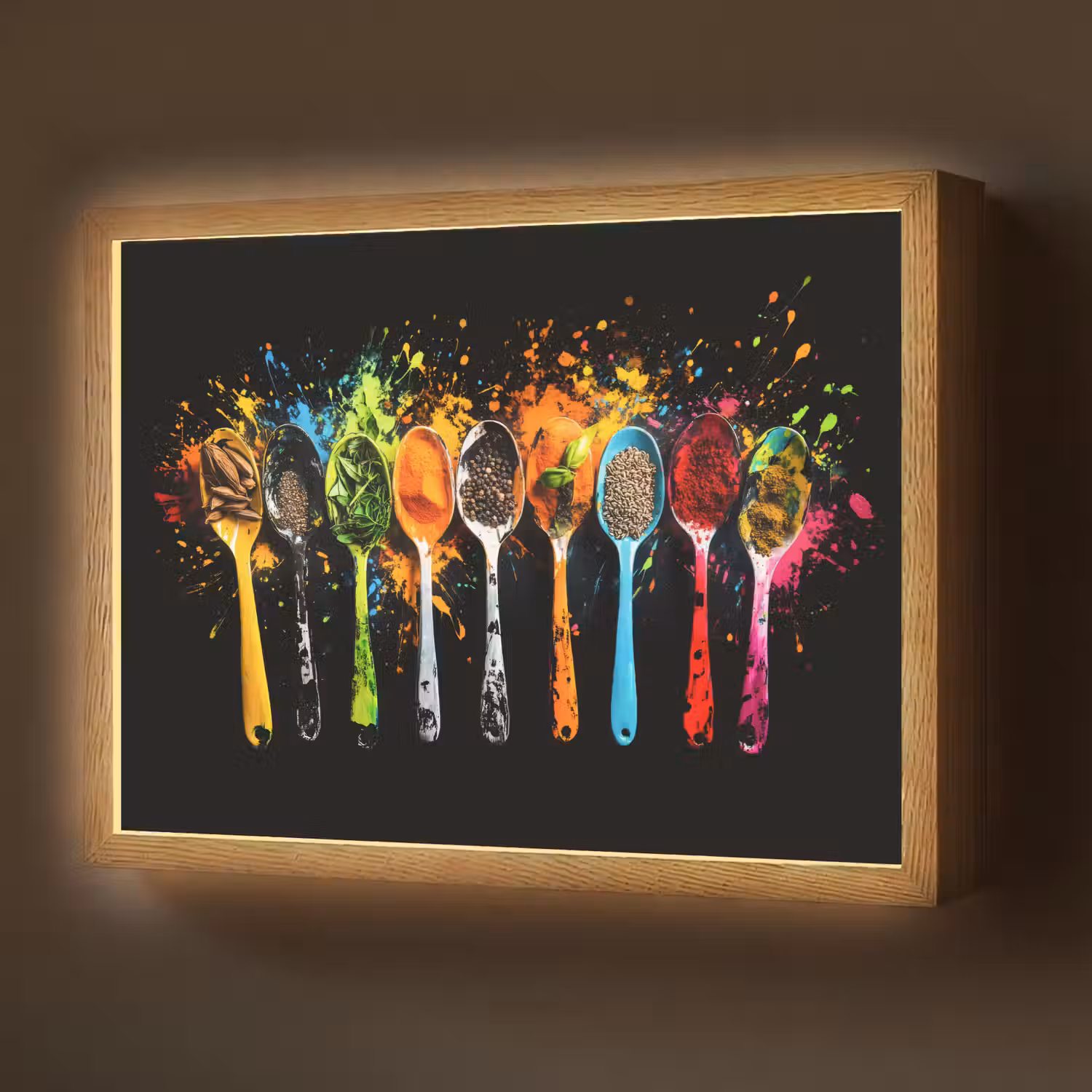 Lepels - Kruiden - Modern - Graffiti - Verf - Kleurrijk Light Box met batterij (Wandlamp) middel -z3d_website