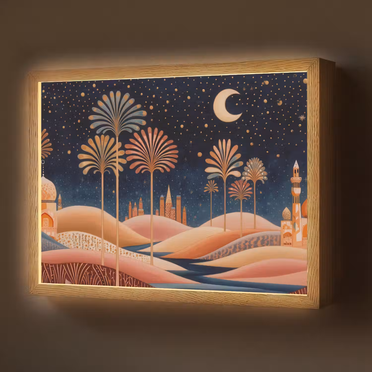 Sterrenhemel - Palmen - Rivier Light Box met batterij (Wandlamp) middel -z3d_website