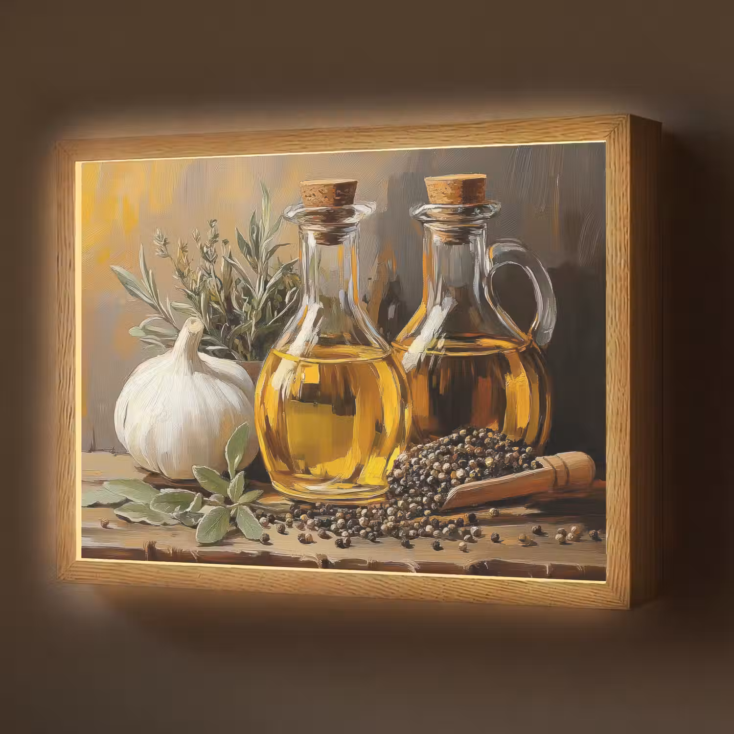 Stilleven - Olijfolie - Knoflook - Kruiden Light Box met batterij (Wandlamp) middel -z3d_website