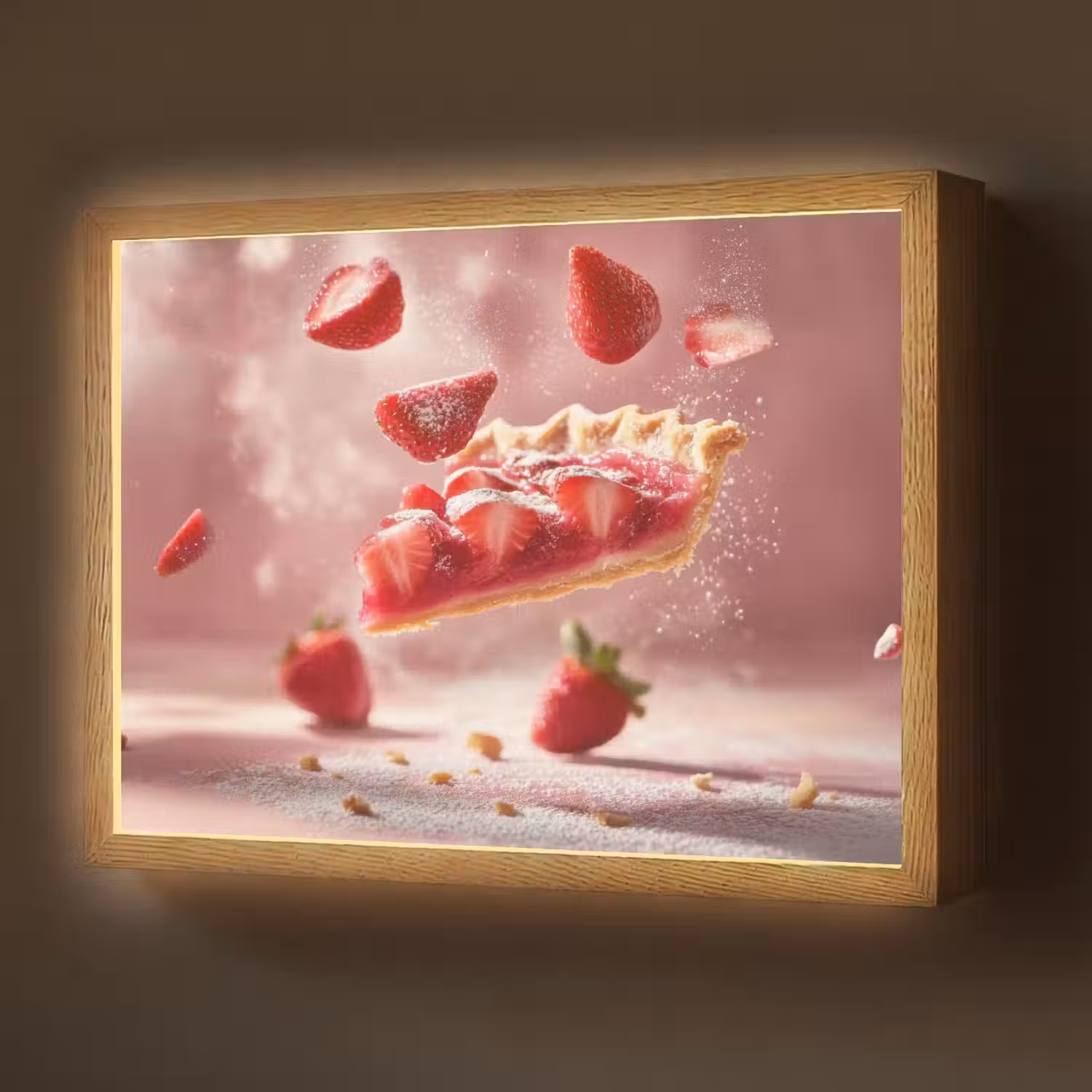 Aardbei - Taart- Eten - Roze Light Box met batterij (Wandlamp) middel -z3d_website