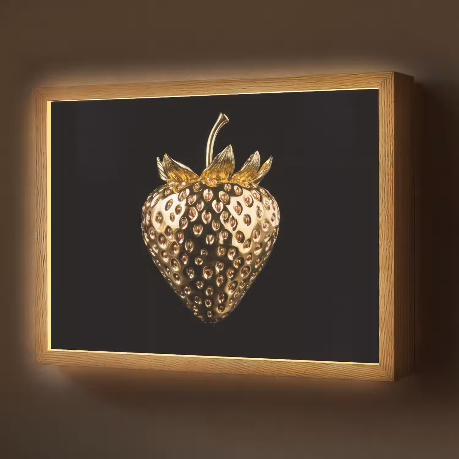 Aardbei - Goud - Zwart - Chrome Light Box met batterij (Wandlamp) middel -z3d_website