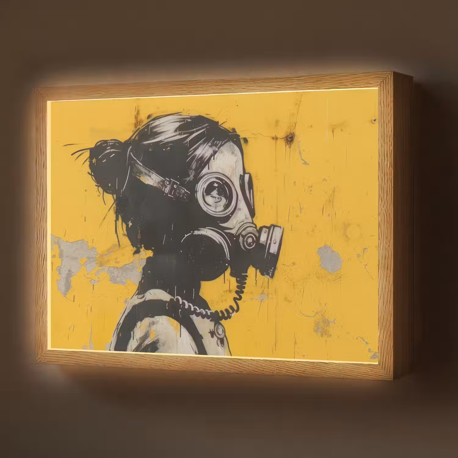 Street art - Meisje - Geel - Banksy Style Light Box met batterij (Wandlamp) middel -z3d_website