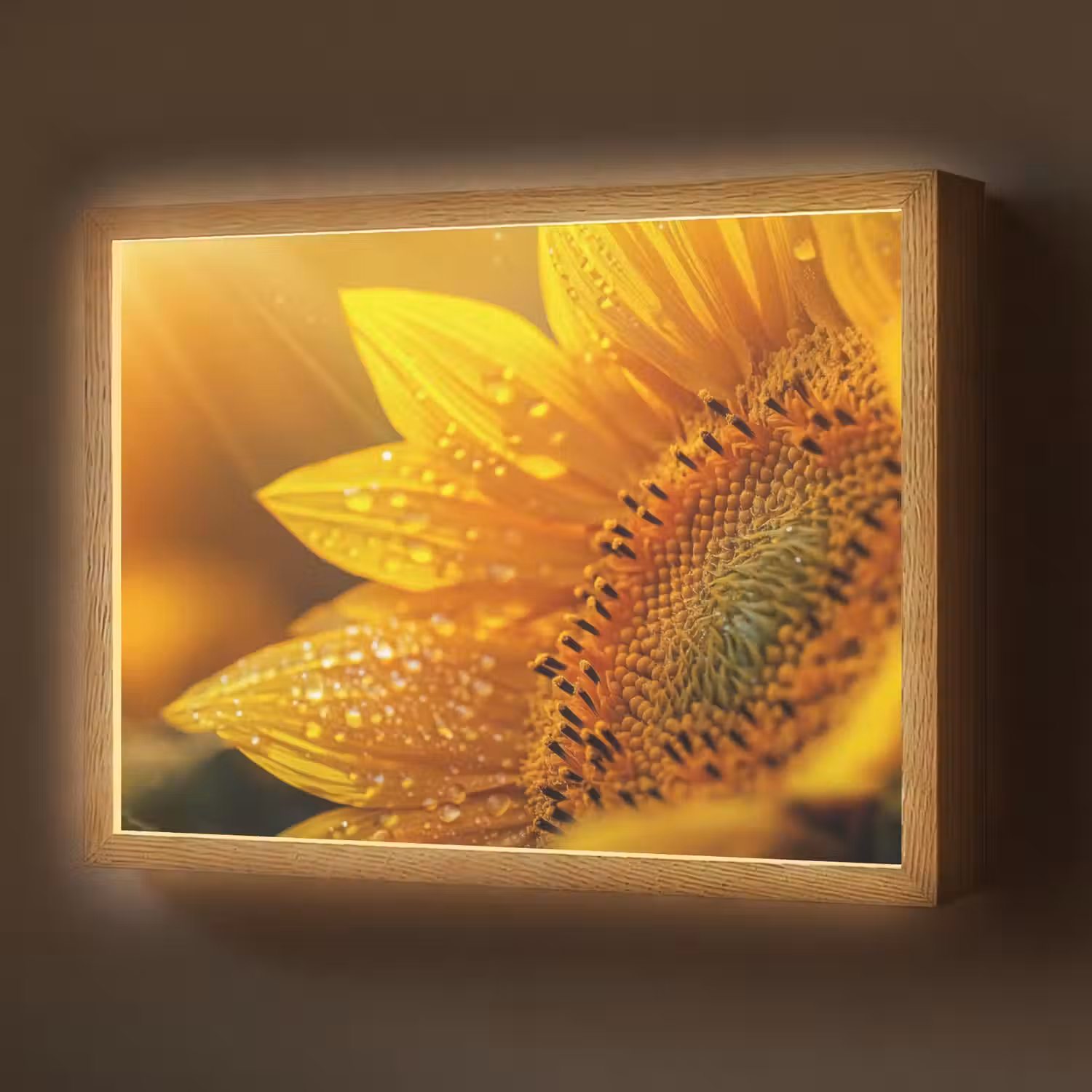 Zonnebloem - Dauwdruppels - Geel - Zonlicht Light Box met batterij (Wandlamp) middel -z3d_website
