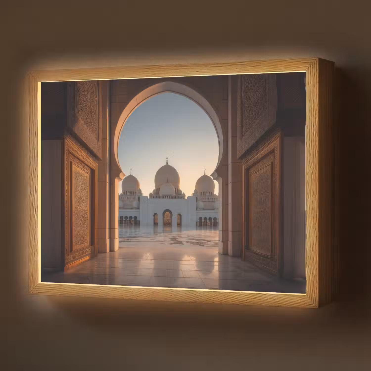 Zonsopkomst - Witte koepels - Plein - Moskee Light Box met batterij (Wandlamp) middel -z3d_website