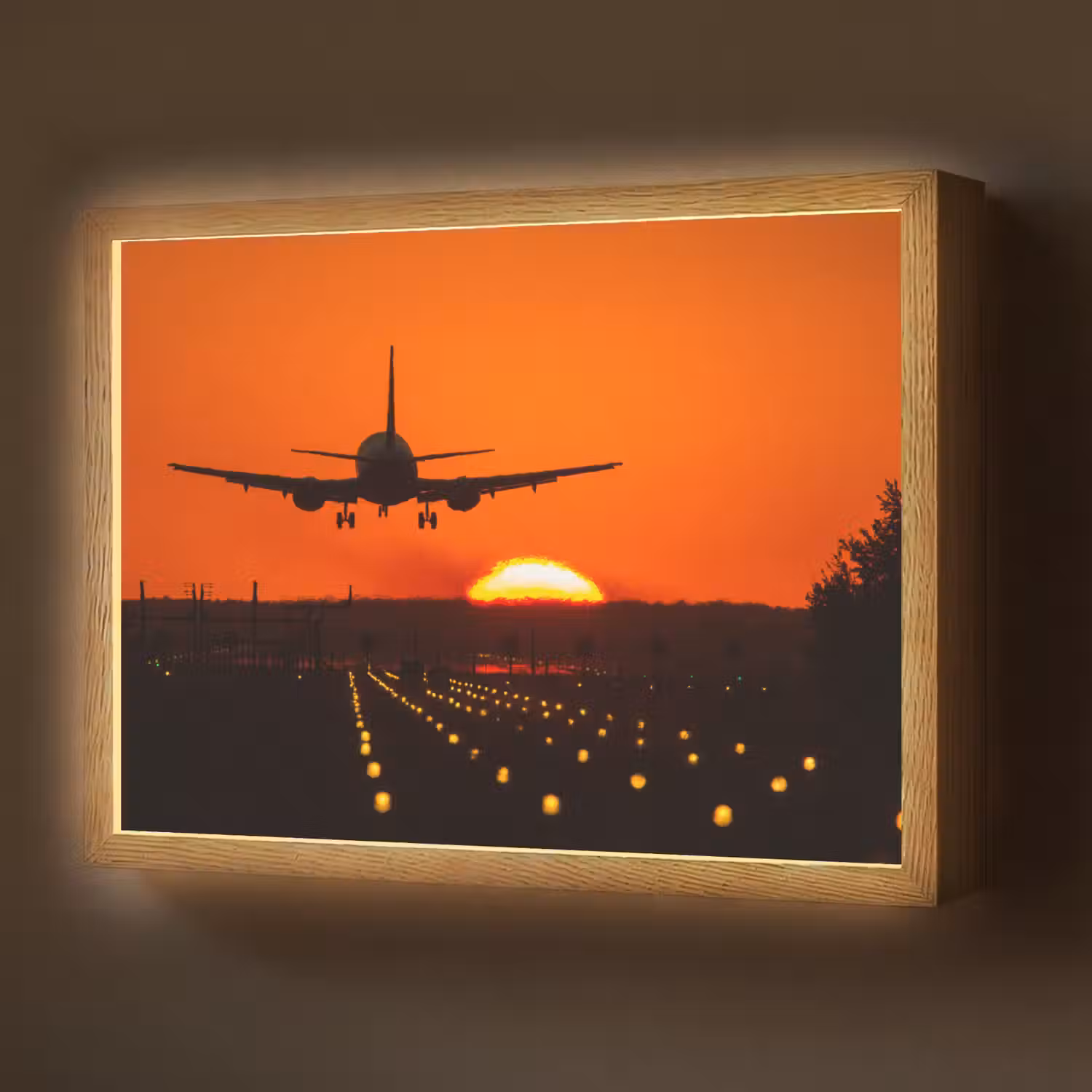 Zonsondergang - Vliegtuig - Oranje - Zon Light Box met batterij (Wandlamp) middel -z3d_website