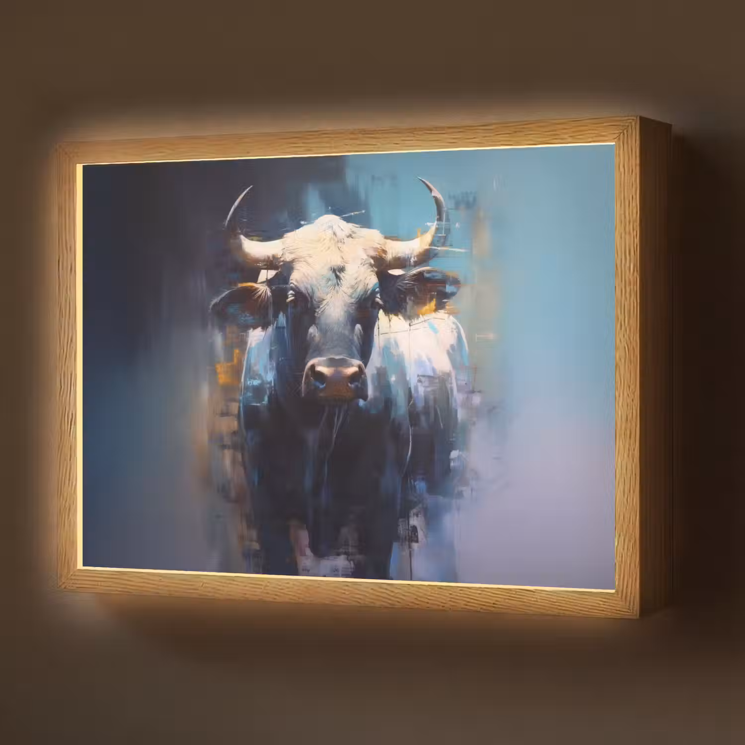 Stier - Zwart - Abstract - Horens Light Box met batterij (Wandlamp) middel -z3d_website