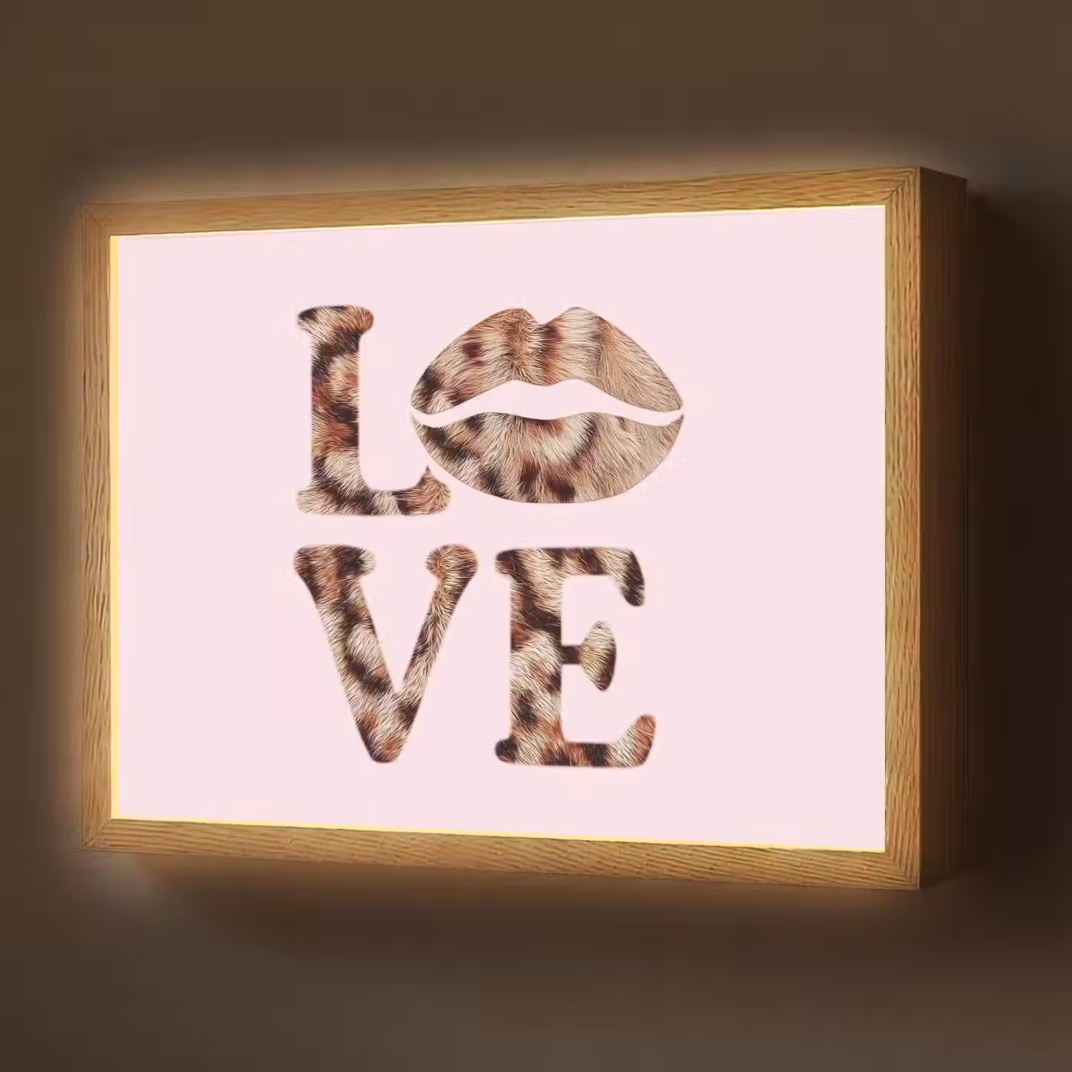 Tekst - Love - Pantervacht - Lichtroze Light Box met batterij (Wandlamp) middel -z3d_website
