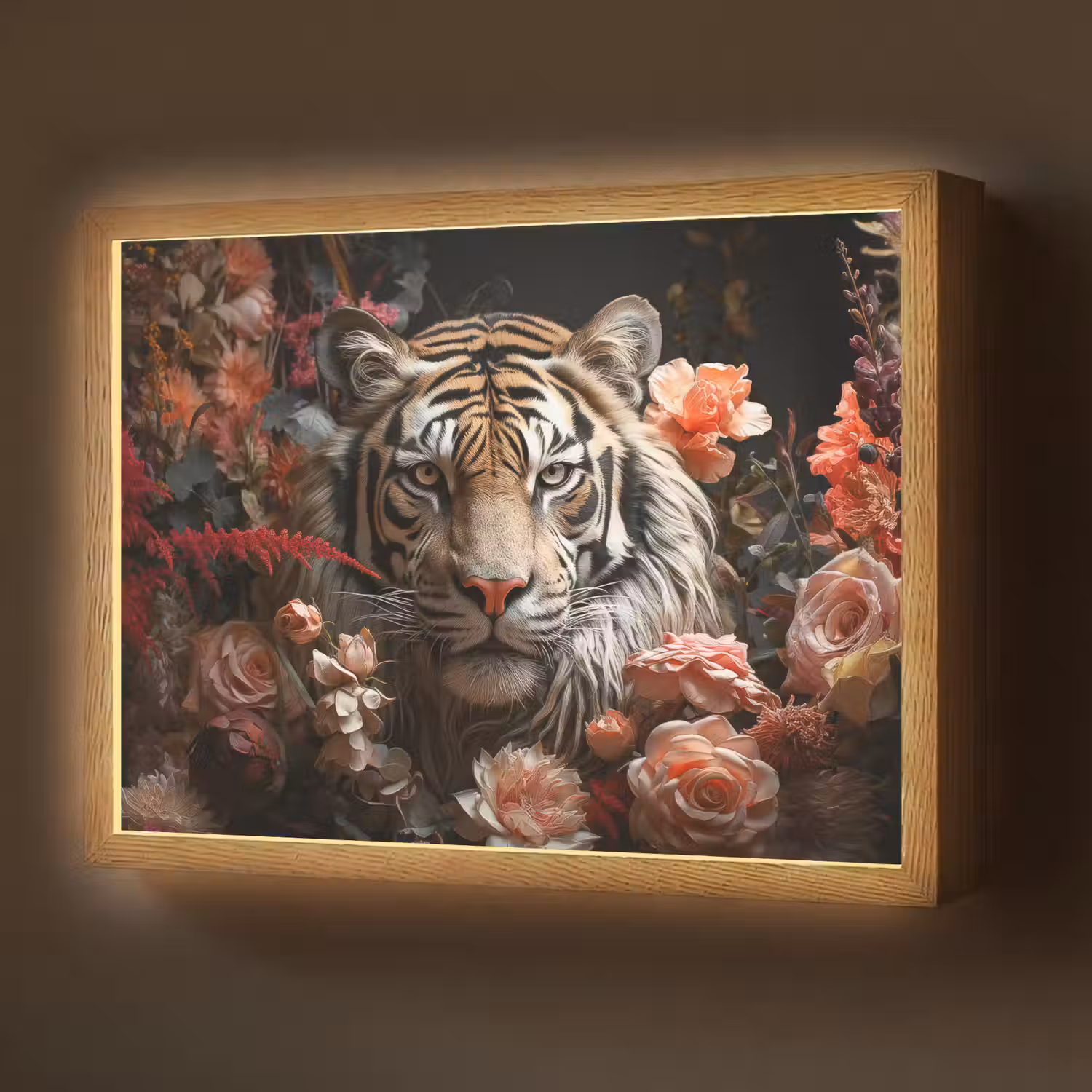 Tijger - Dier - Natuur - Bloemen - Botanisch Light Box met batterij (Wandlamp) middel -z3d_website