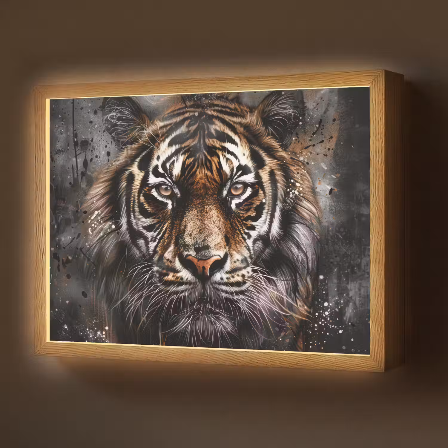 Tijger - Dieren - Portret - Luxe - Zwart Light Box met batterij (Wandlamp) middel -z3d_website