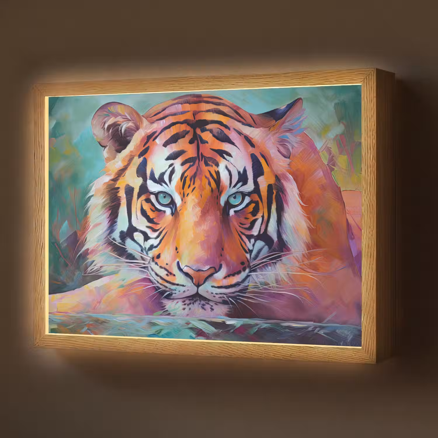 Tijger - Olieverf - Dieren - Kunst Light Box met batterij (Wandlamp) middel -z3d_website