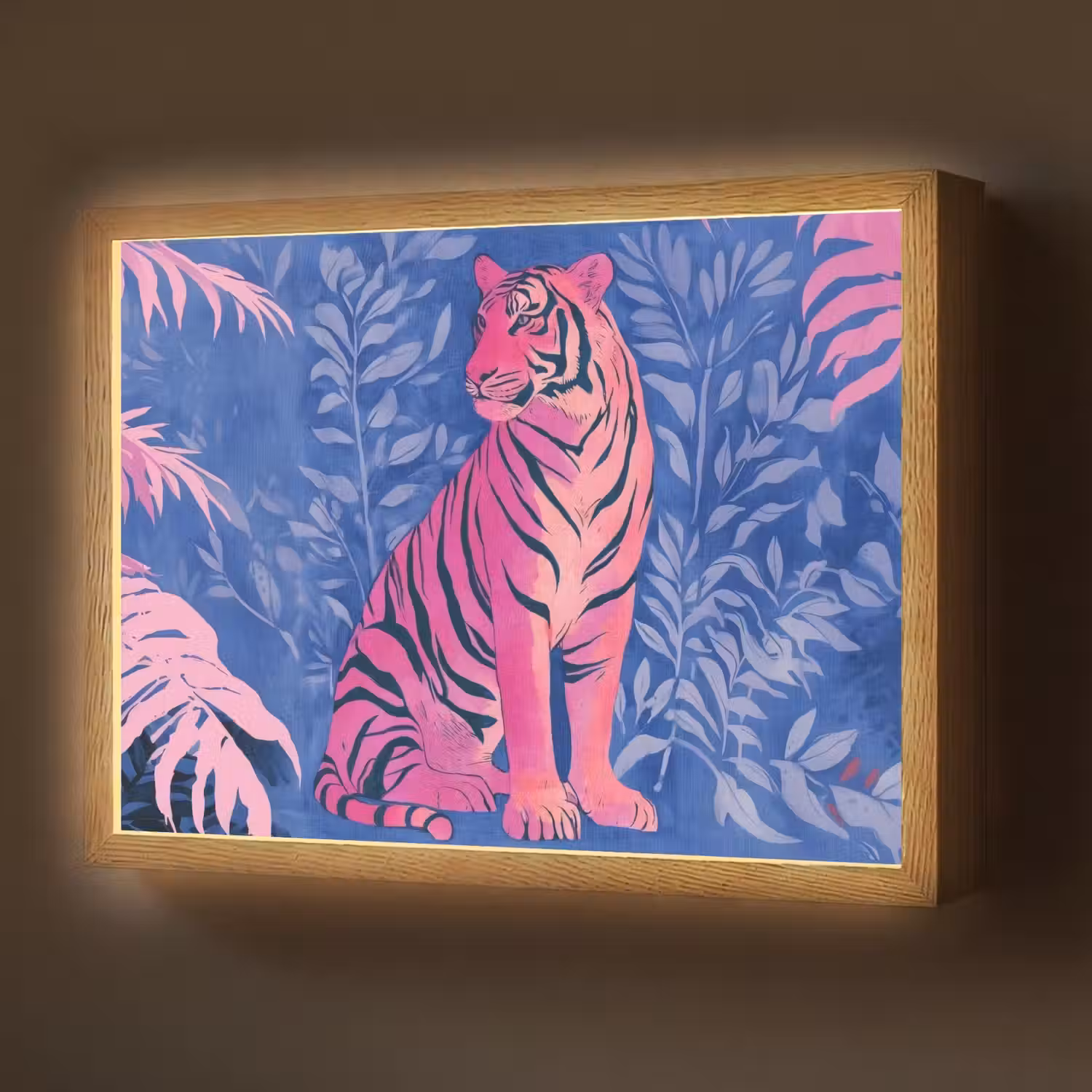Tijger - Roze - Bladeren - Jungle Light Box met batterij (Wandlamp) middel -z3d_website