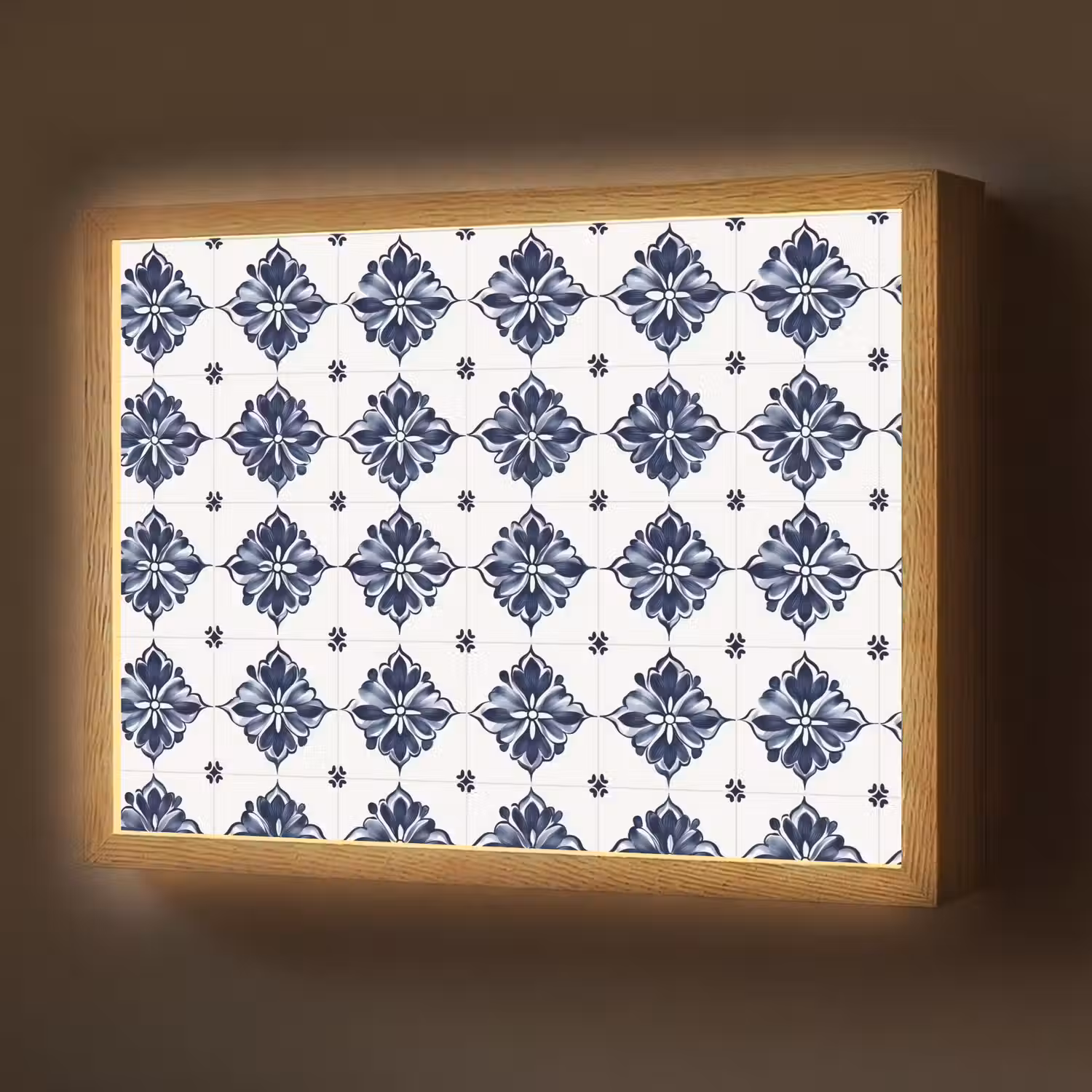 Tegelmotief - Blauw - Wit - Bloem Light Box met batterij (Wandlamp) middel 907 -z3d_website
