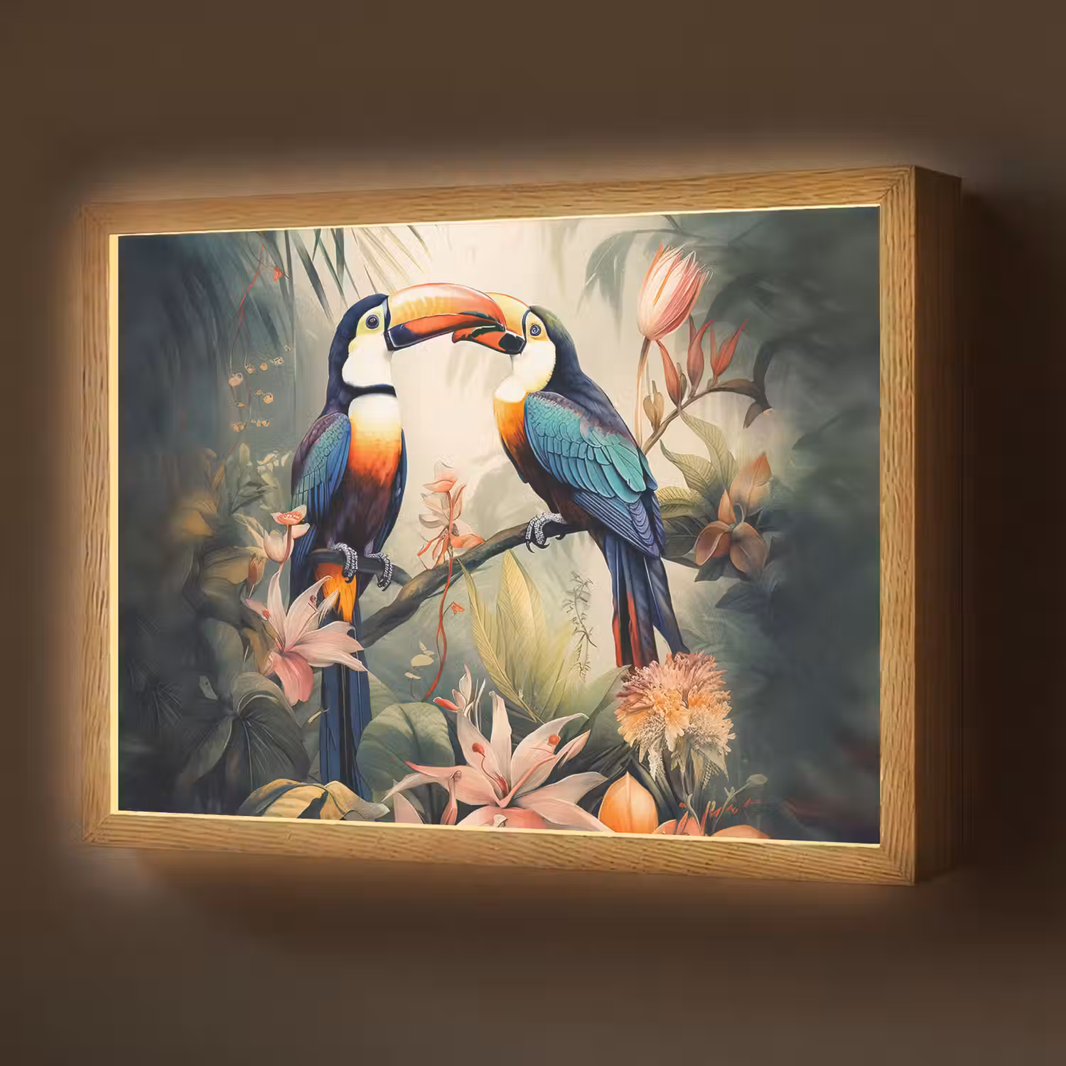 Toekan - Vogels - Bloemen - Natuur - Jungle Light Box met batterij (Wandlamp) middel -z3d_website