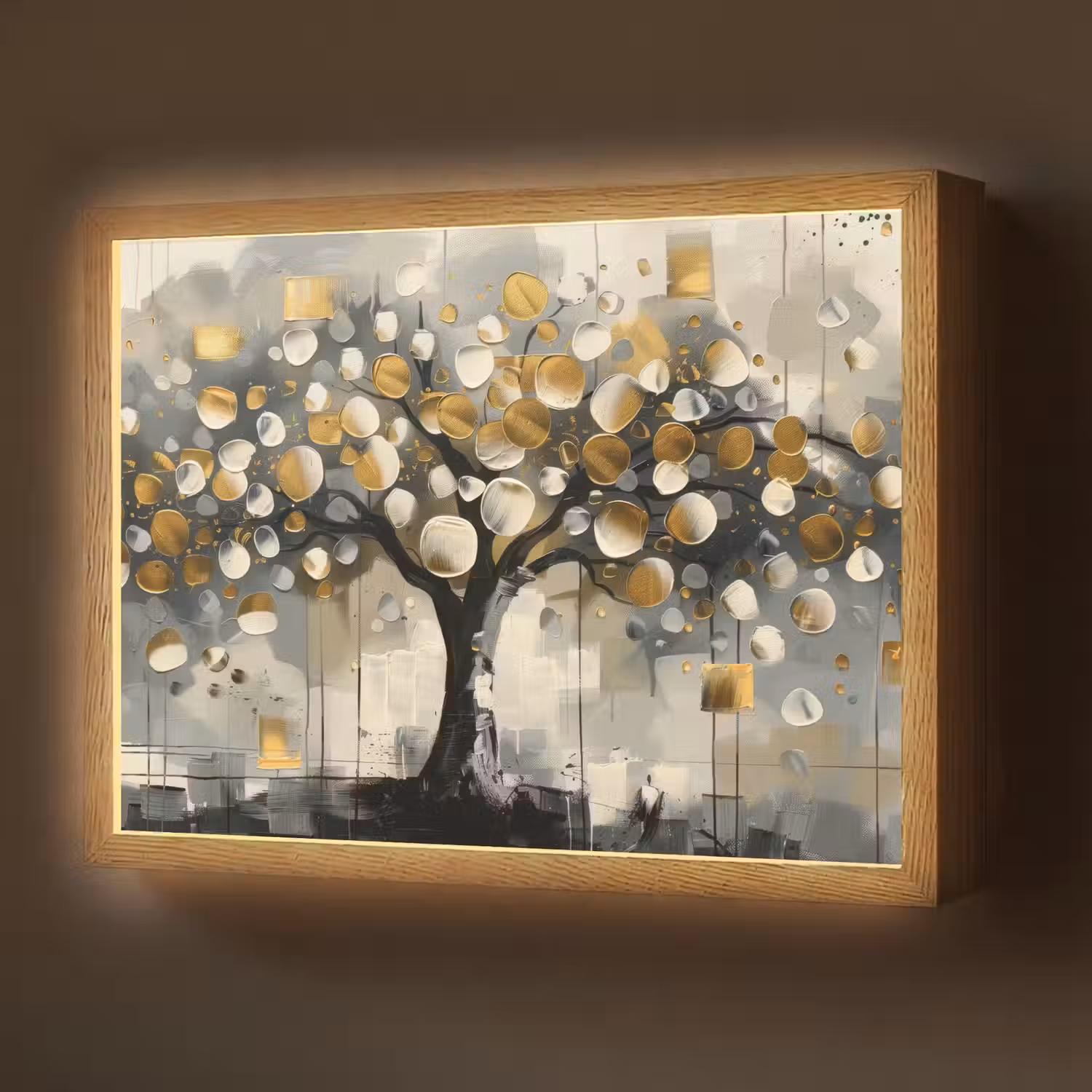 Boom - Abstract - Beige - Goud - Zwart Light Box met batterij (Wandlamp) middel -z3d_website