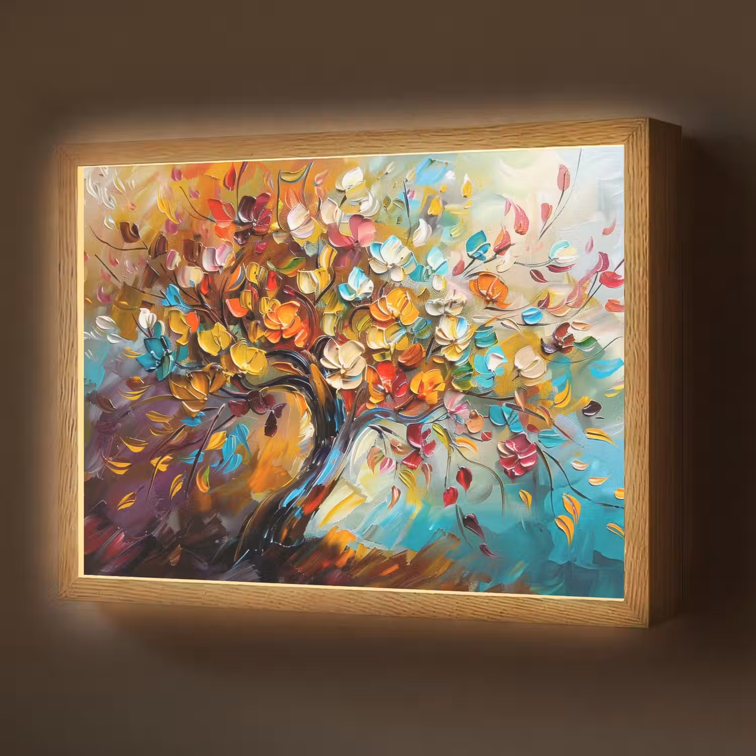 Boom - Abstract - Kleurrijk - Bloemen Light Box met batterij (Wandlamp) middel -z3d_website
