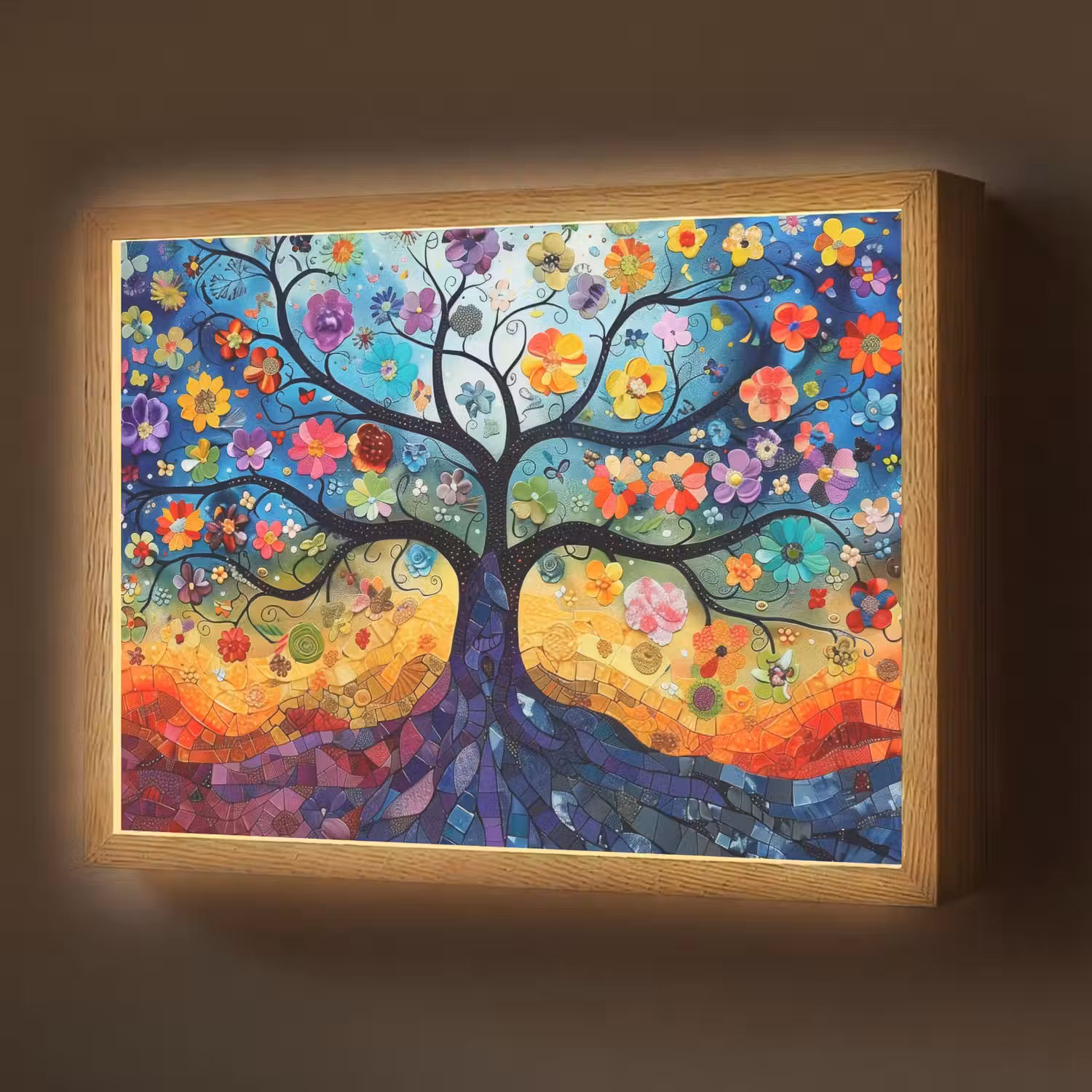 Boom - Kleurrijk - Bloemen - Kunst - Abstract Light Box met batterij (Wandlamp) middel -z3d_website