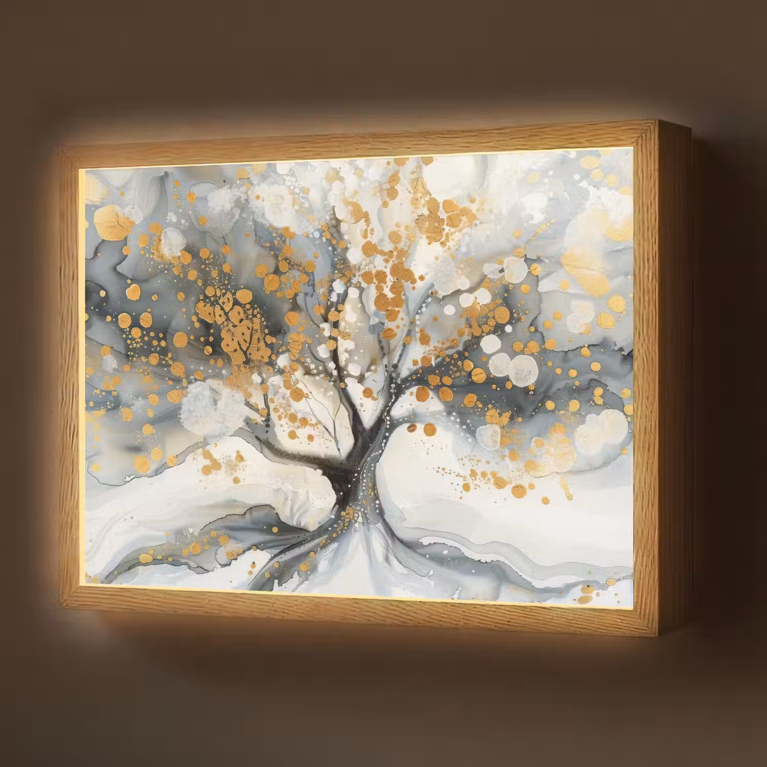 Boom - Modern - Abstract - Goud - Zwart - Wit Light Box met batterij (Wandlamp) middel -z3d_website