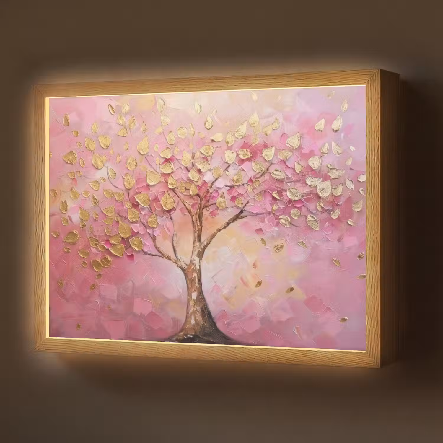 Boom - Roze - Goud - Modern Light Box met batterij (Wandlamp) middel -z3d_website
