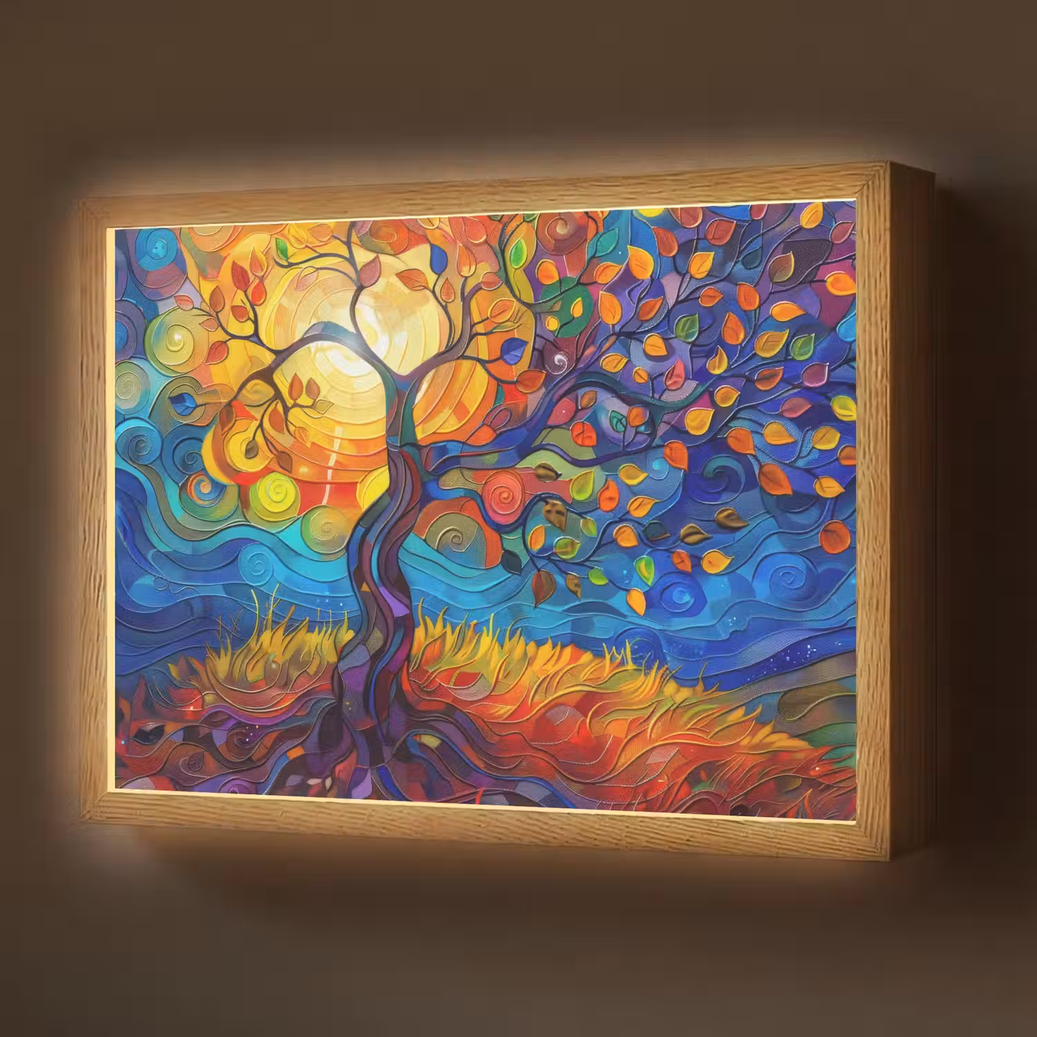 Boom - Zon - Verflook - Kleuren - Abstract Light Box met batterij (Wandlamp) middel -z3d_website