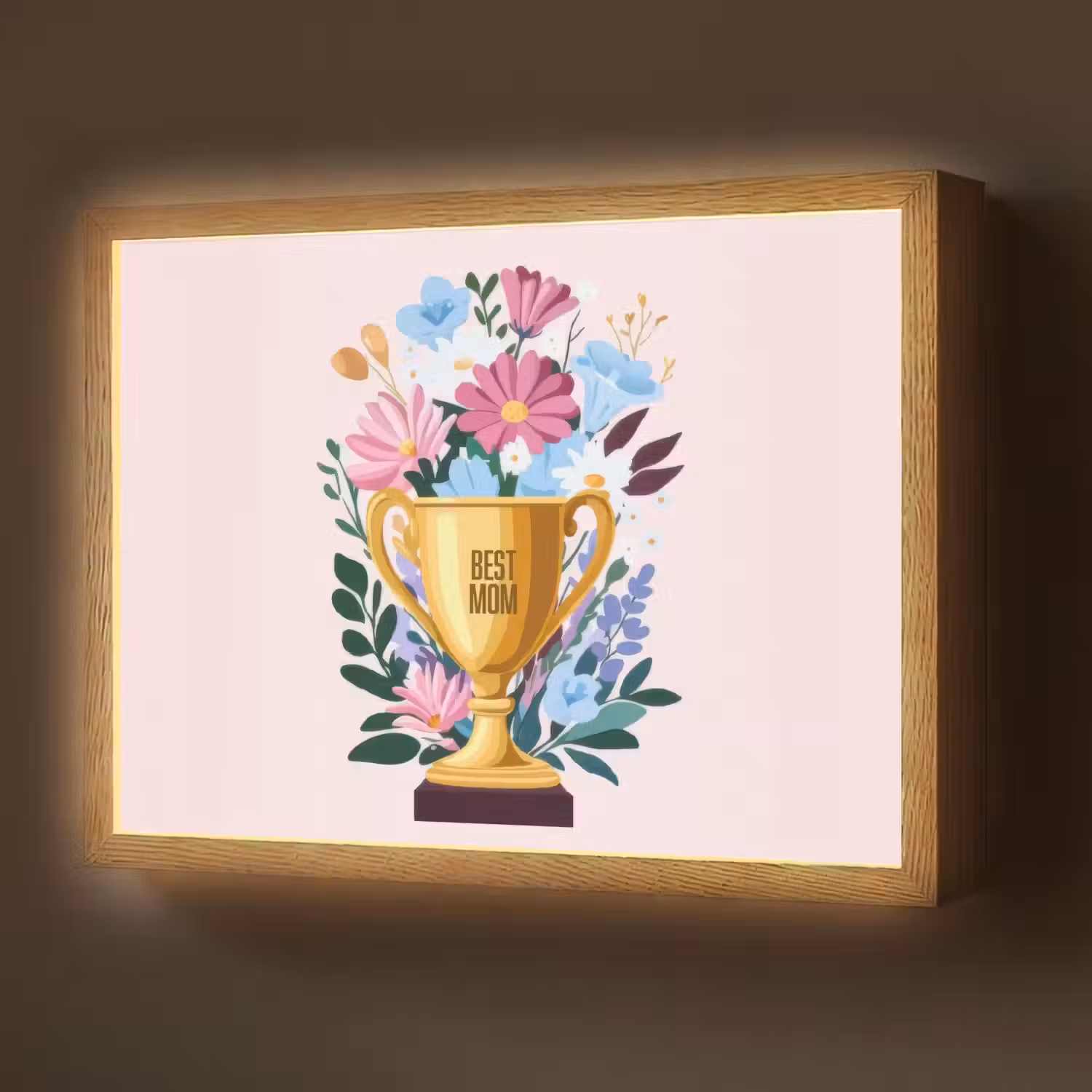 Trofee - Best Mom - Bloemen - Kleurrijk Light Box met batterij (Wandlamp) middel -z3d_website