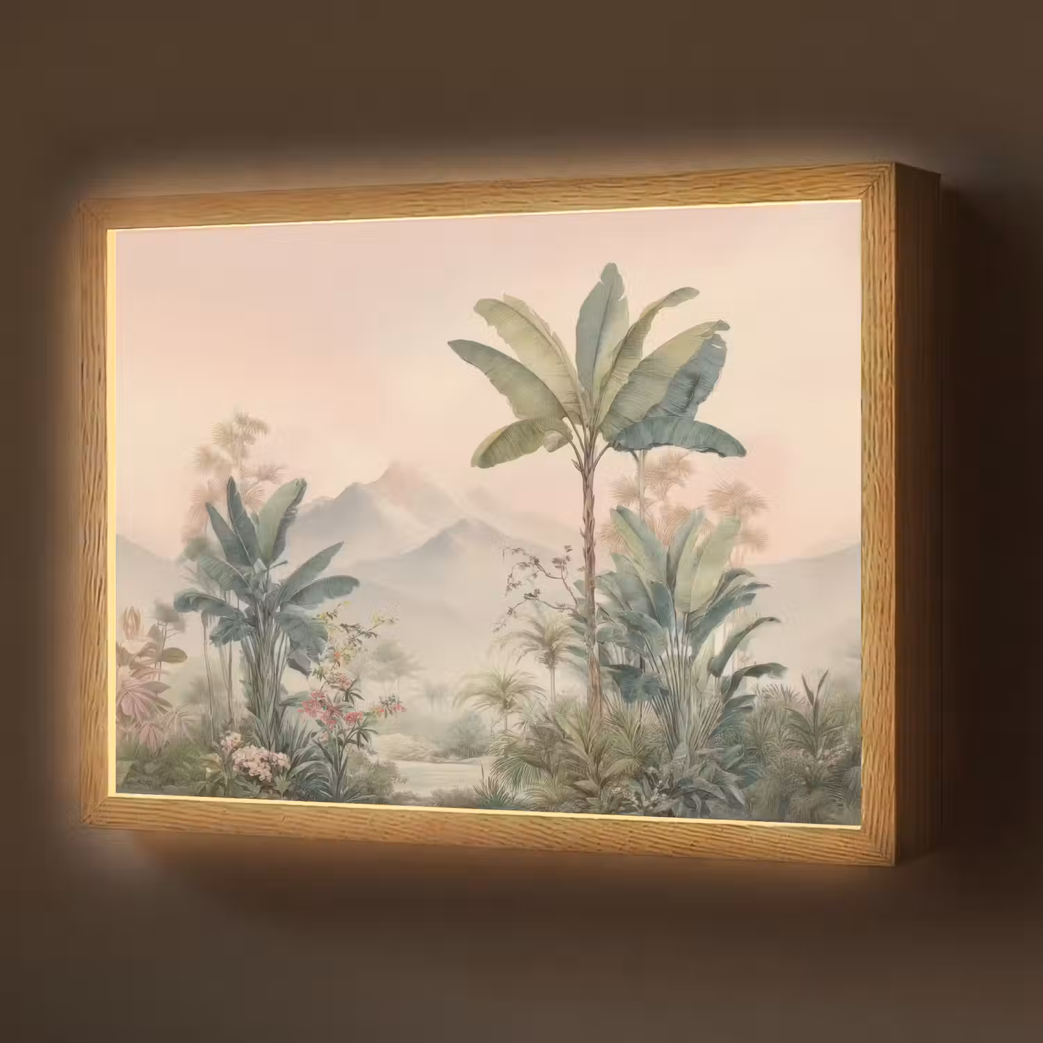 Tropisch landschap - palmbomen - Bloemen - Roze lucht Light Box met batterij (Wandlamp) middel -z3d_website