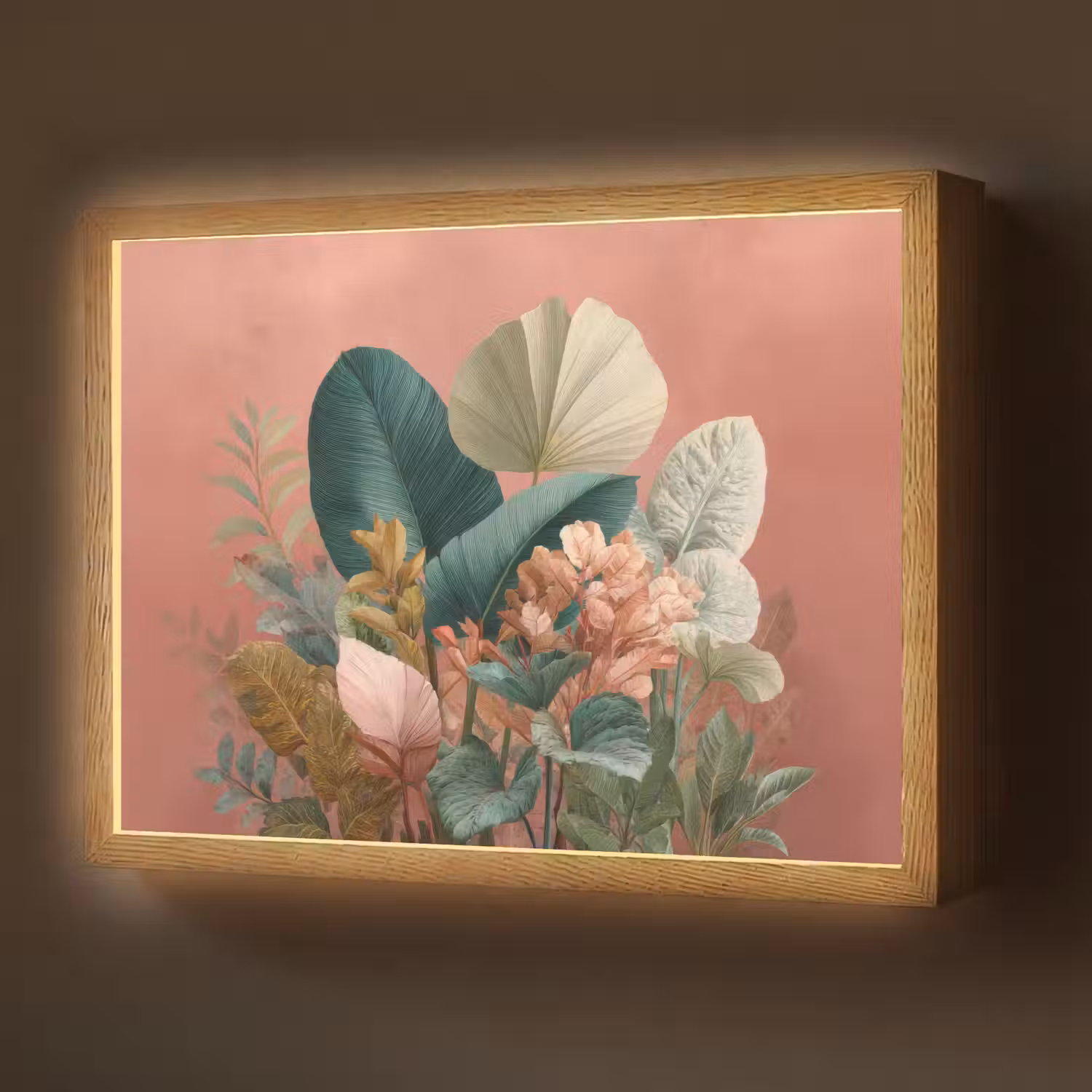 Tropische bladeren - Bloemen - Roze - groen Light Box met batterij (Wandlamp) middel -z3d_website