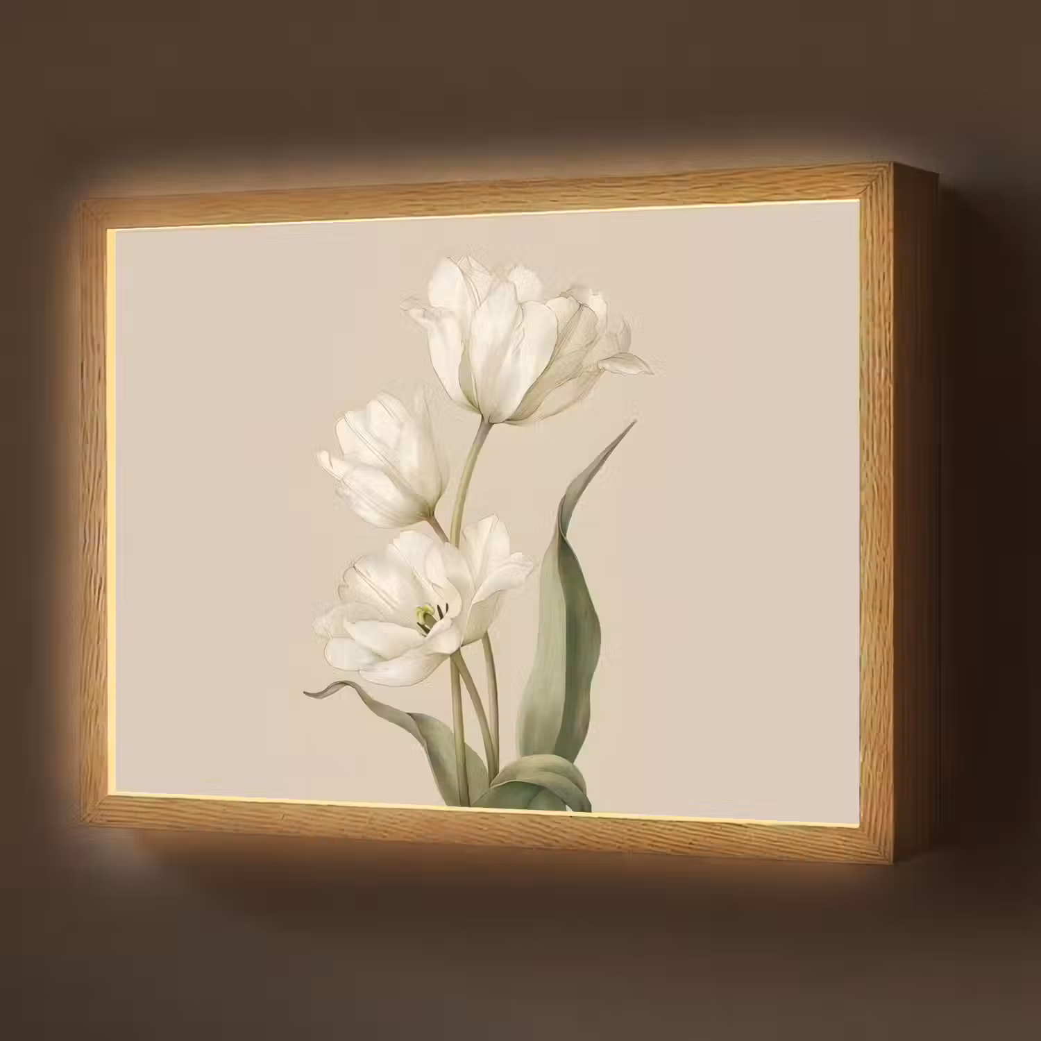 Tulpen - Wit - Bladeren Light Box met batterij (Wandlamp) middel -z3d_website