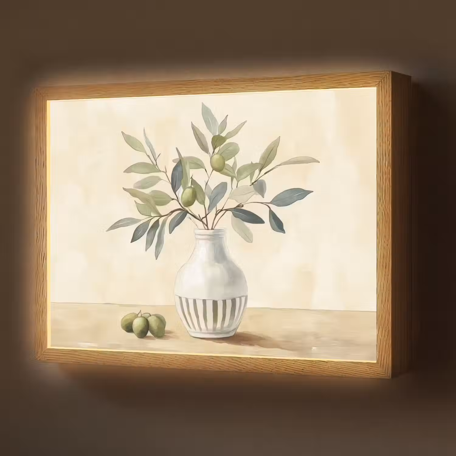 Vaas - Keramiek - Olijftakken Light Box met batterij (Wandlamp) middel -z3d_website
