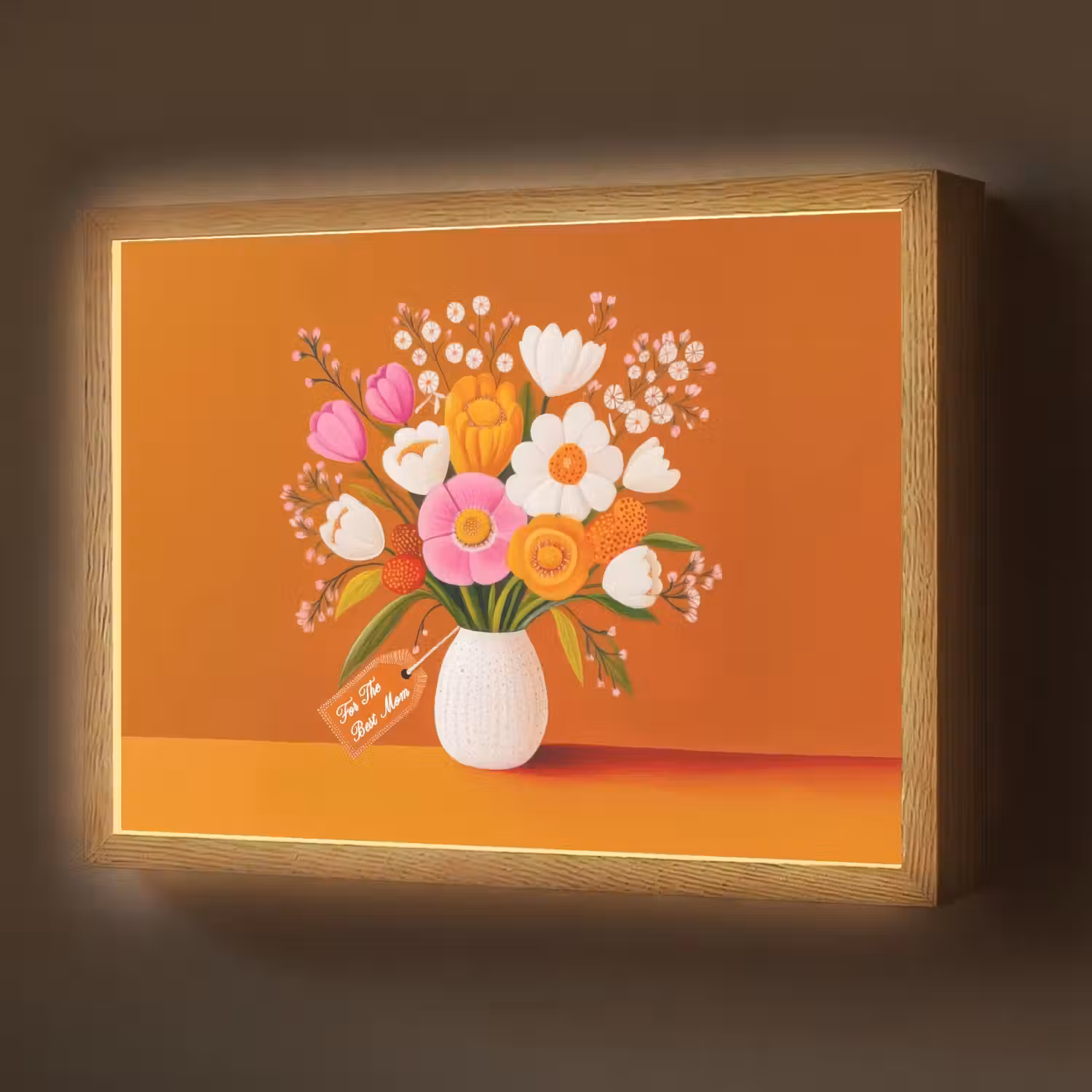 Vaas - Bloemen - Oranje Light Box met batterij (Wandlamp) middel -z3d_website