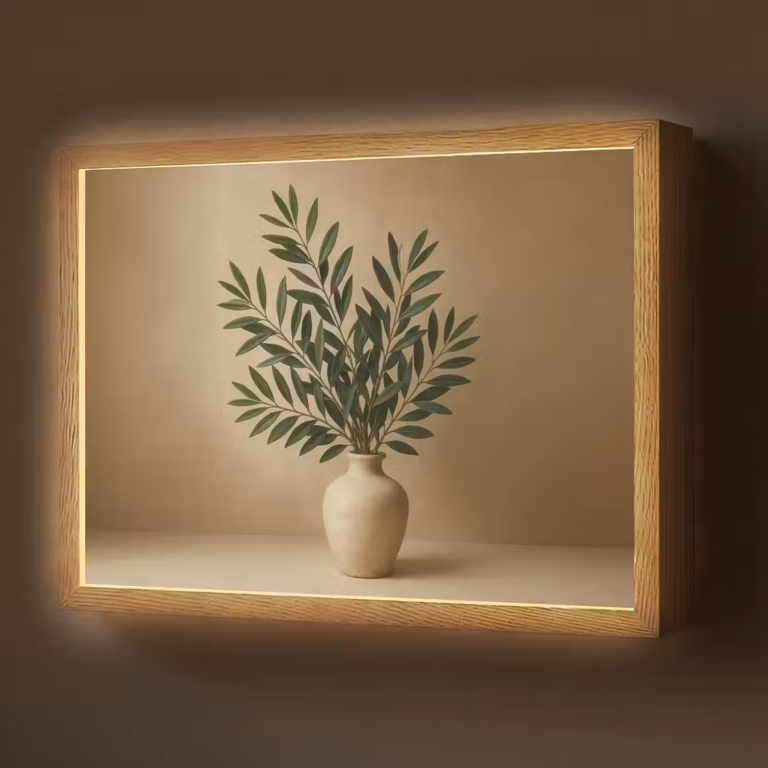 Vaas - Olijftakken - Bladeren - Beige Light Box met batterij (Wandlamp) middel -z3d_website