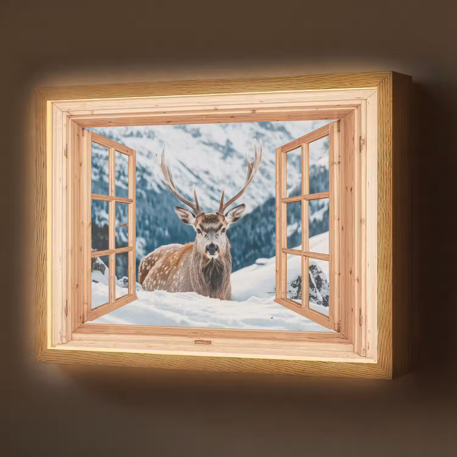 Doorkijk - Hert - Landschap - Winter - Natuur - Dieren - Bergen Light Box met batterij (Wandlamp) middel -z3d_website