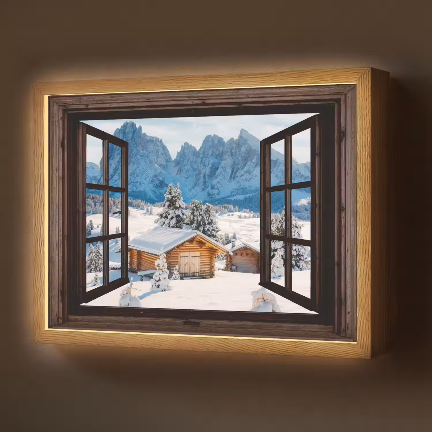 Doorkijk - Winter - Landschap - Huisje - Bergen Light Box met batterij (Wandlamp) middel -z3d_website