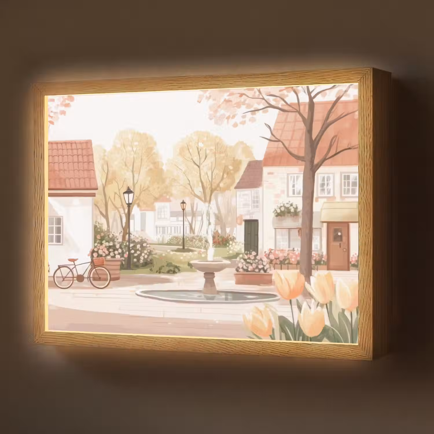Dorpsplein - Fontein - Tulpen Light Box met batterij (Wandlamp) middel -z3d_website