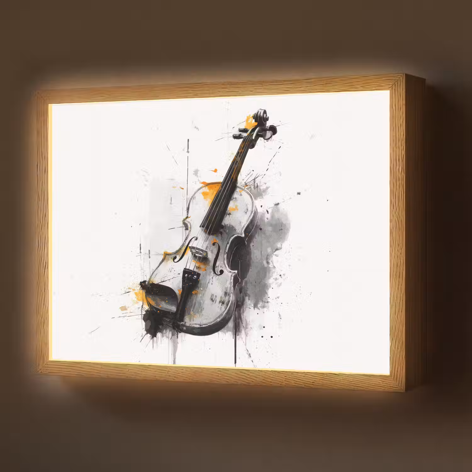 Viool - Oranje - Zwart - Penseelstreken Light Box met batterij (Wandlamp) middel -z3d_website