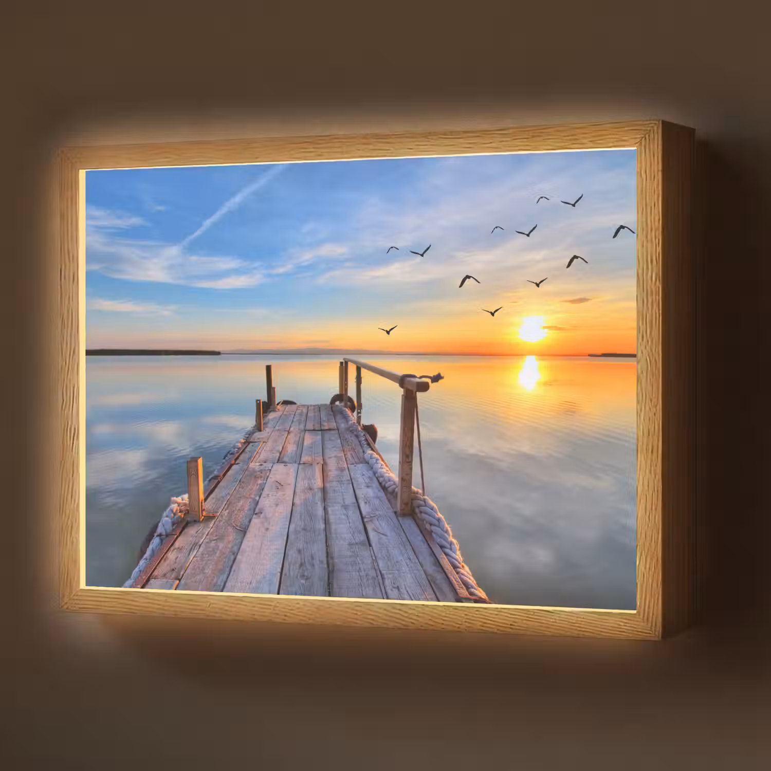 Water - Steiger - Vogels - Zonsondergang - Horizon Light Box met batterij (Wandlamp) middel -z3d_website