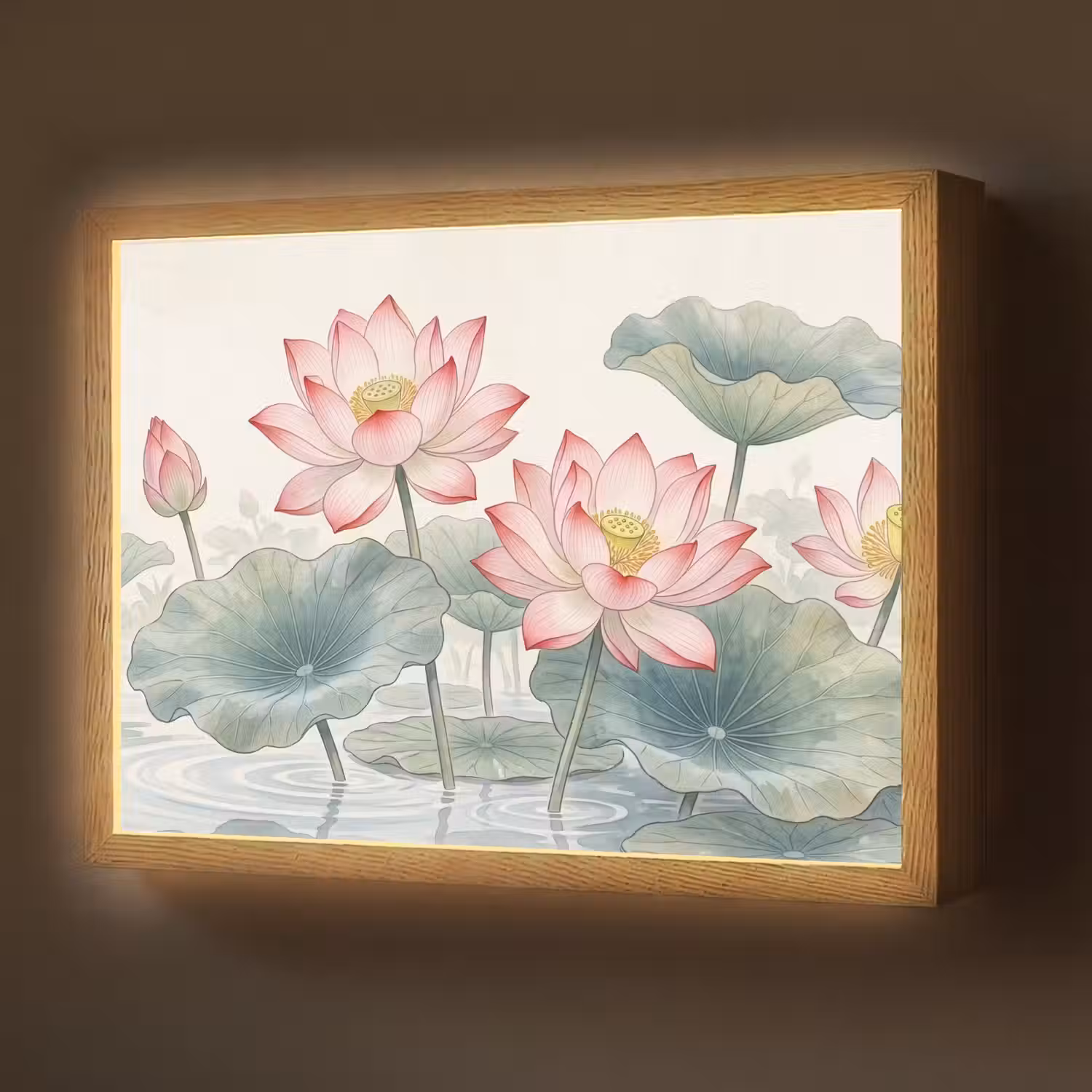 Aquarel - Lotusbloemen - Kleurrijk Light Box met batterij (Wandlamp) middel -z3d_website